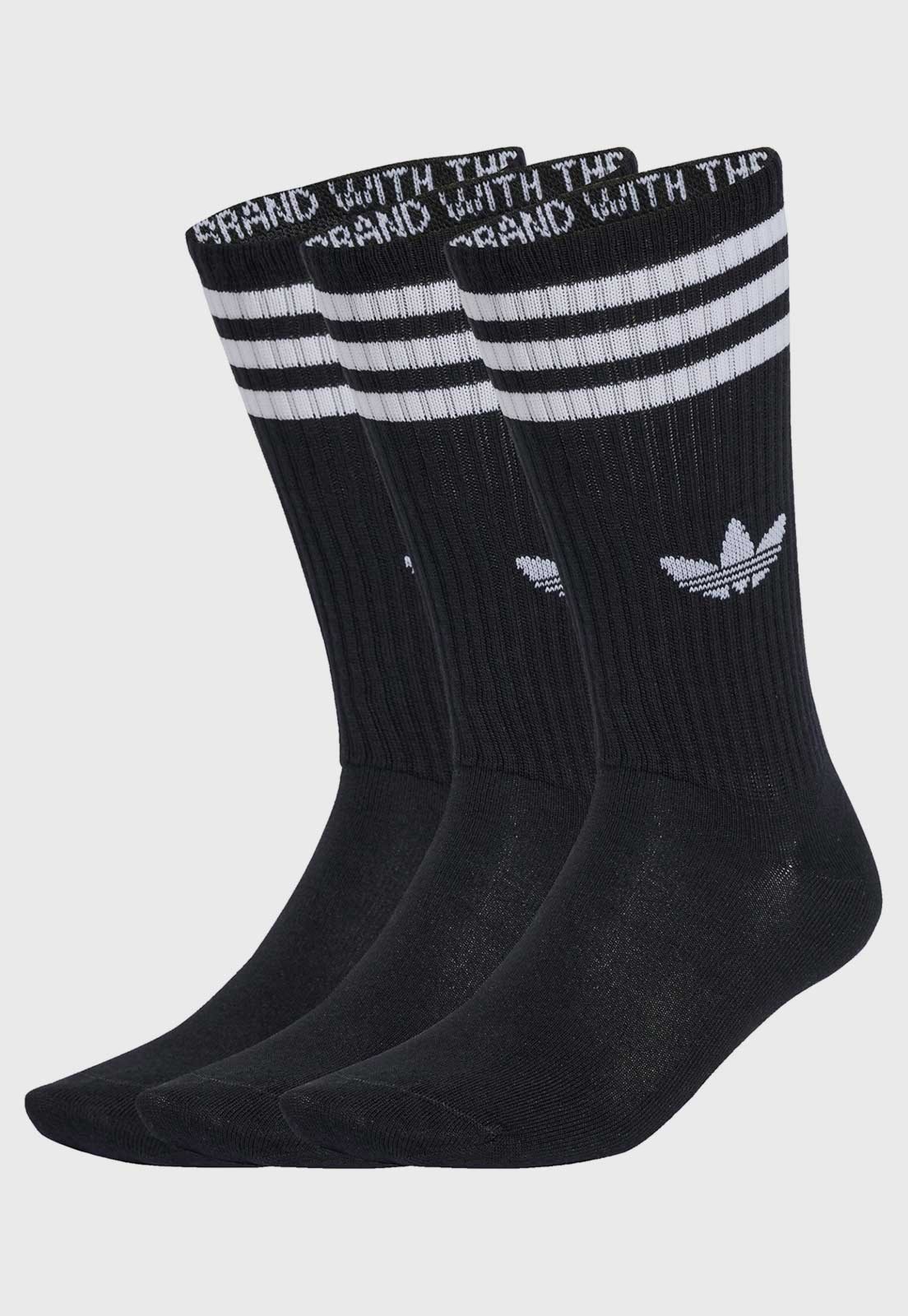 Vista 2 Kit 3 pares de Meia Unissex adidas Originals High Crew Preta preto adidas Originals preto