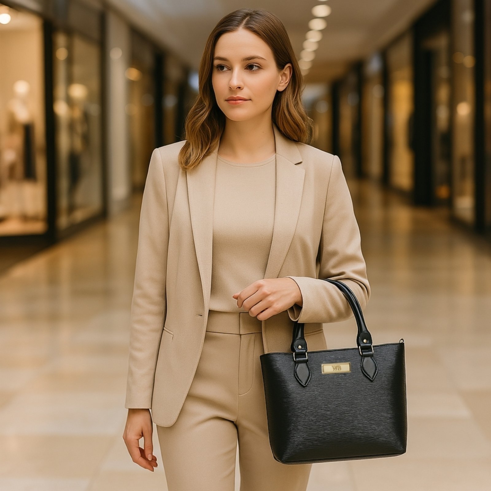 Bolsa Tote Estruturada Transversal Regulável Com alça de Mão-Preto