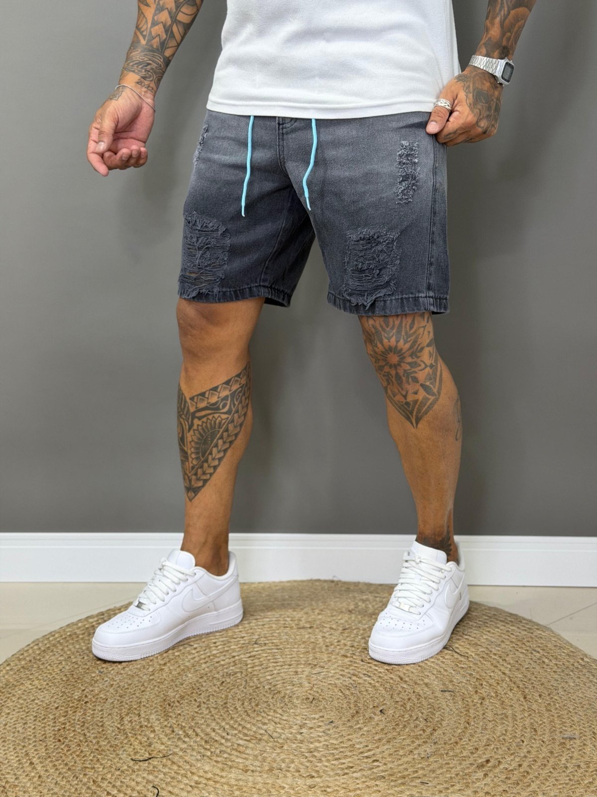 Bermuda Jeans Jogador Masculina Avec Básica Casual Grafite