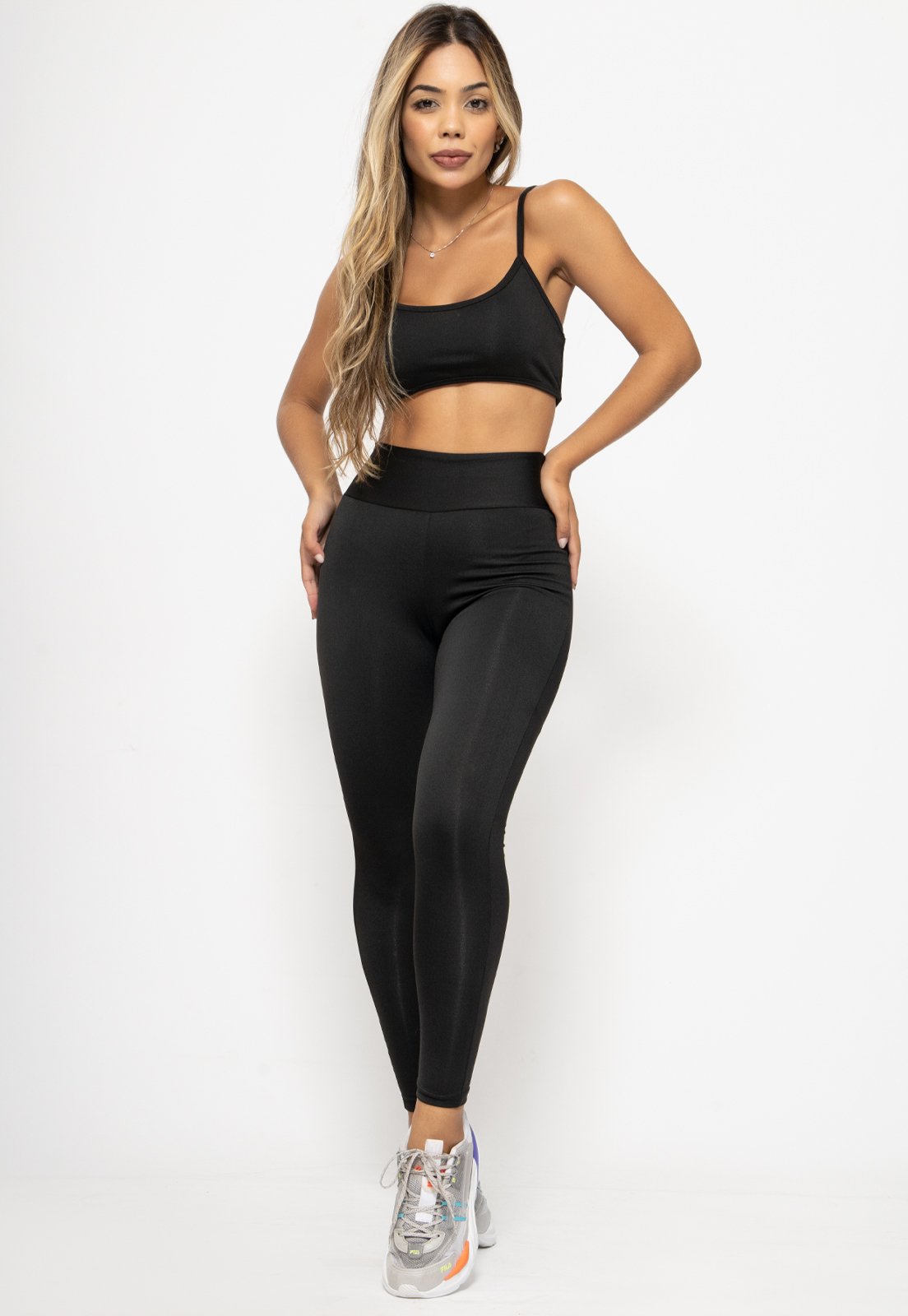 Conjunto Fitness Gringa Feminino Bravaa Store Academia Calça Legging Top Decote 080+124 Preto