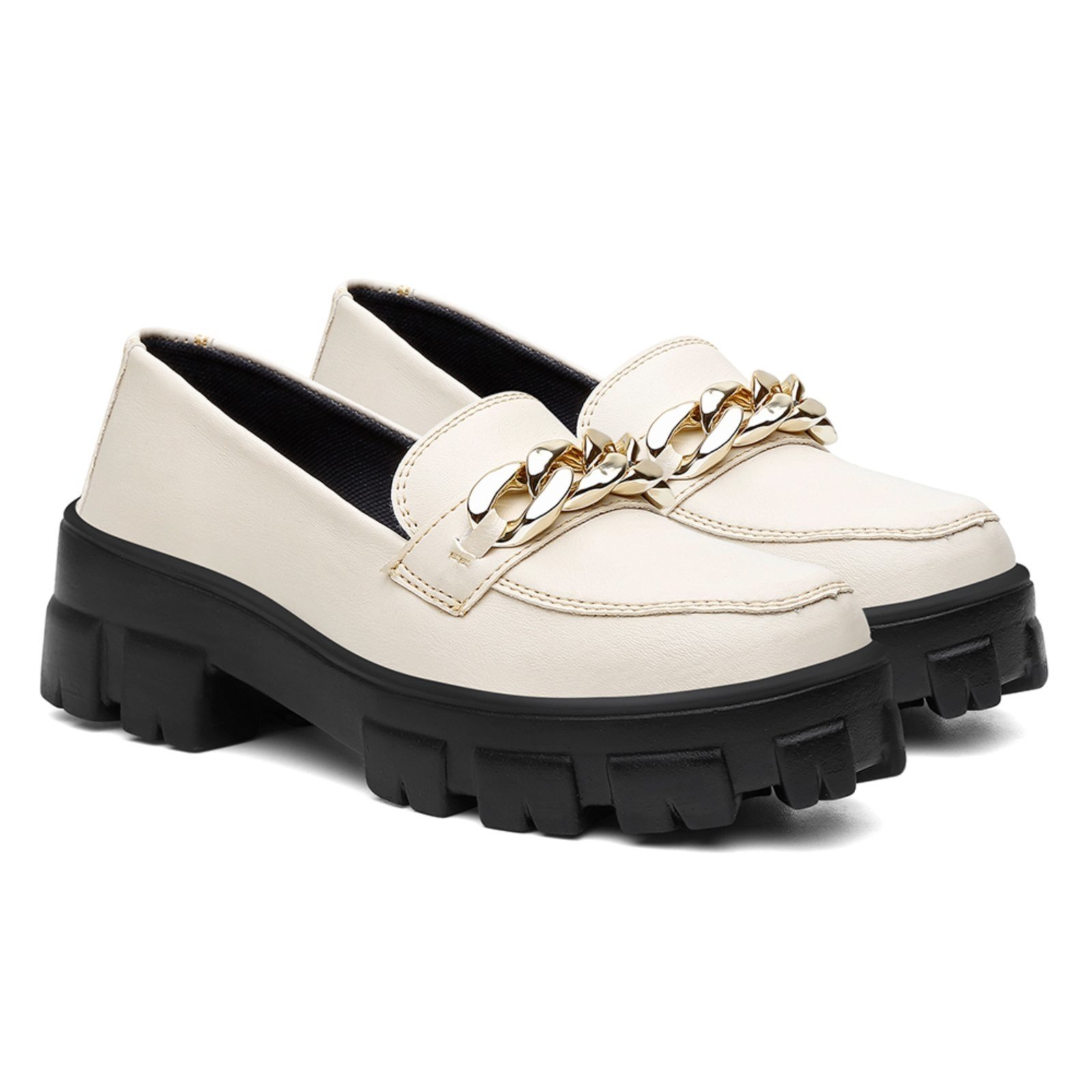 Mocassim Plataforma Nine4 Solado Tratorado Corrente Dourada Off White