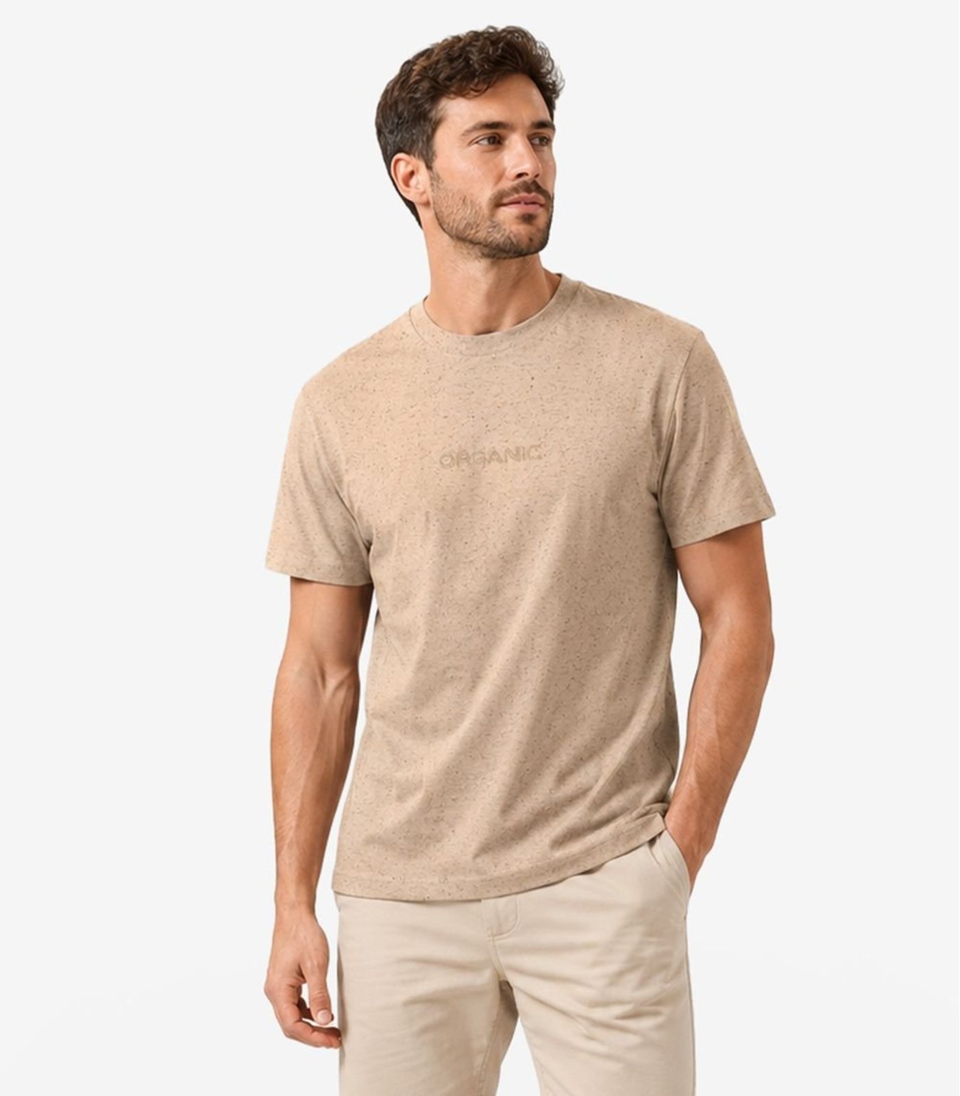 Camiseta Masculina Meia Malha Linho Diametro Marrom