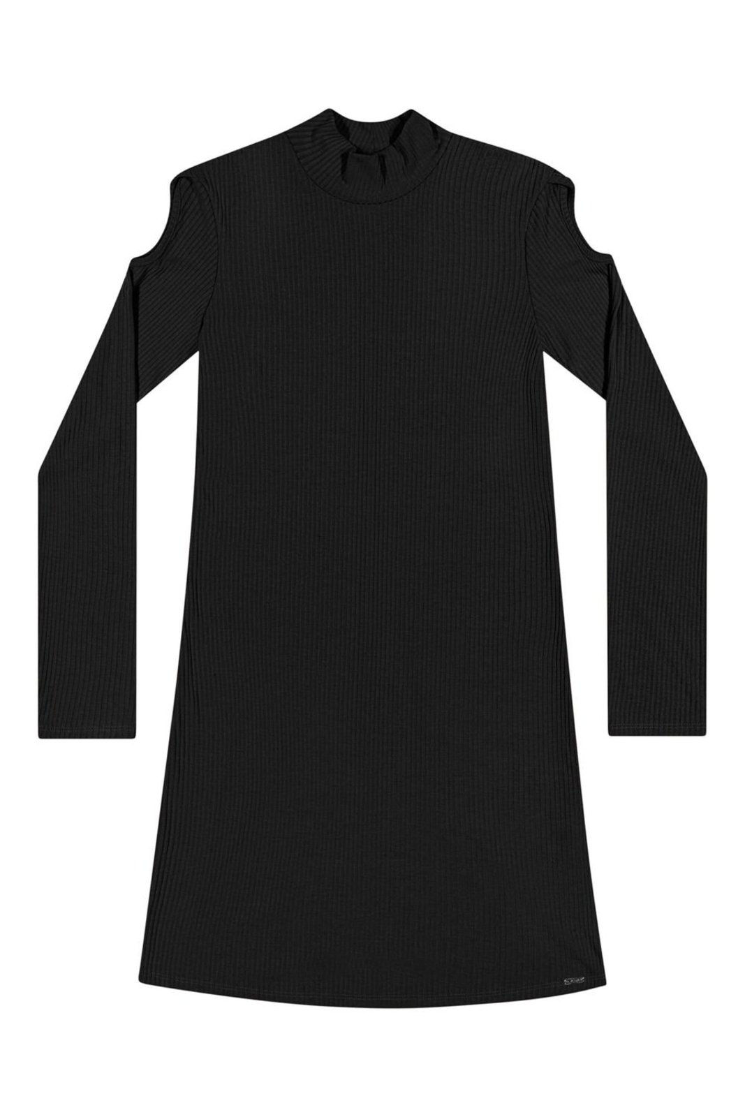 Infantil - Vestido Juvenil Menina Ombro Vazado Beats Preto