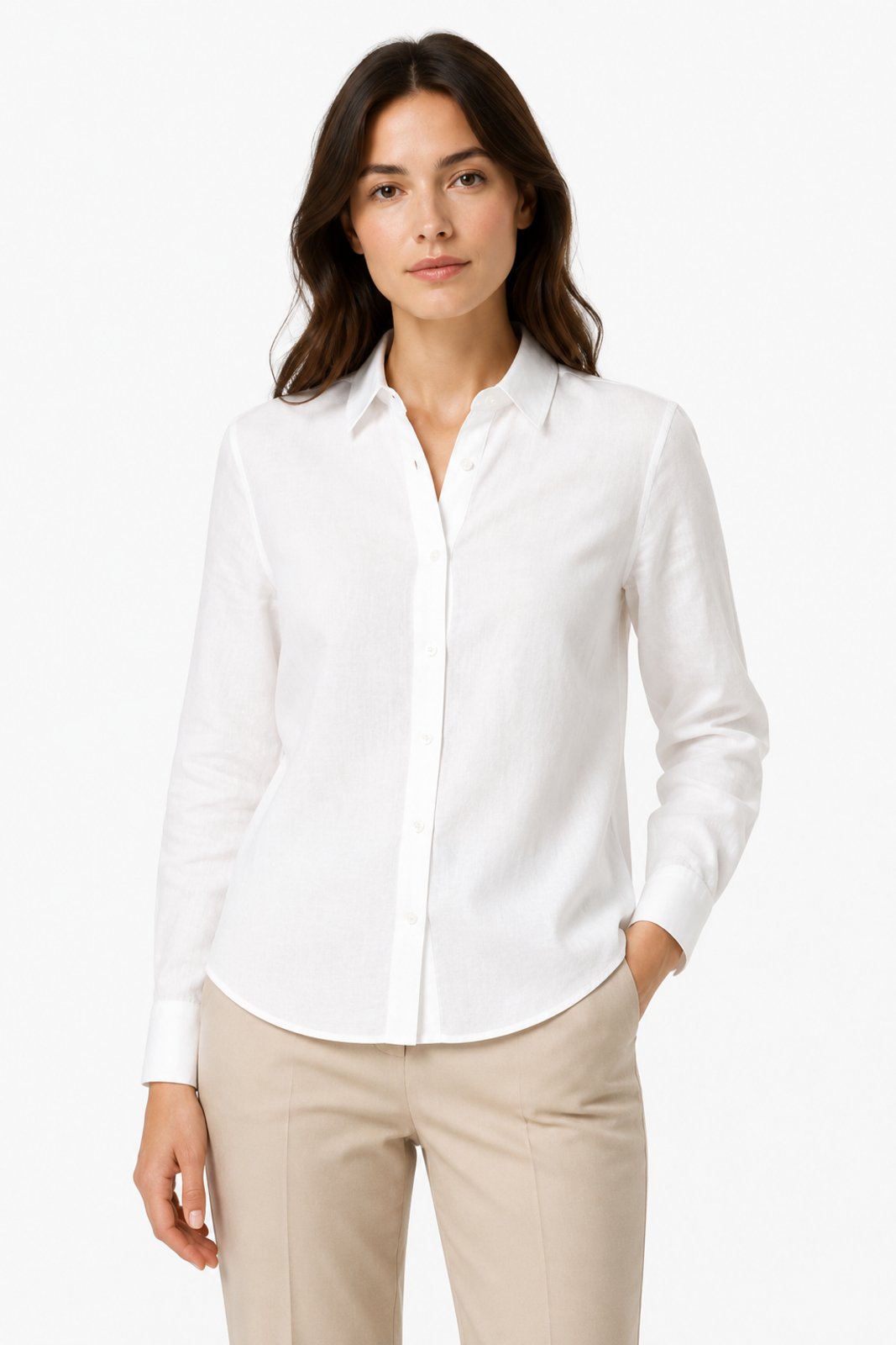 Camisa Social Feminina D Bell Outlet Fashion Linho Branco