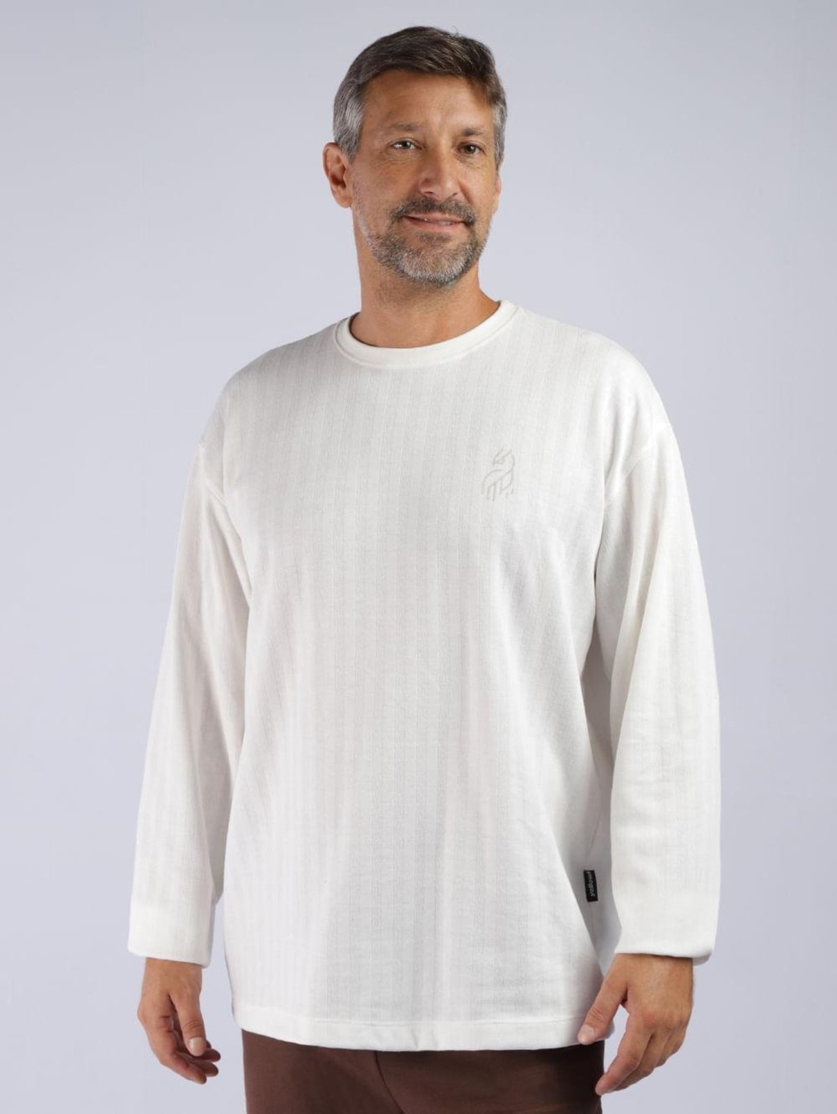 Camiseta Canelada Oversized Manga Longa Masculina OFF WHITE