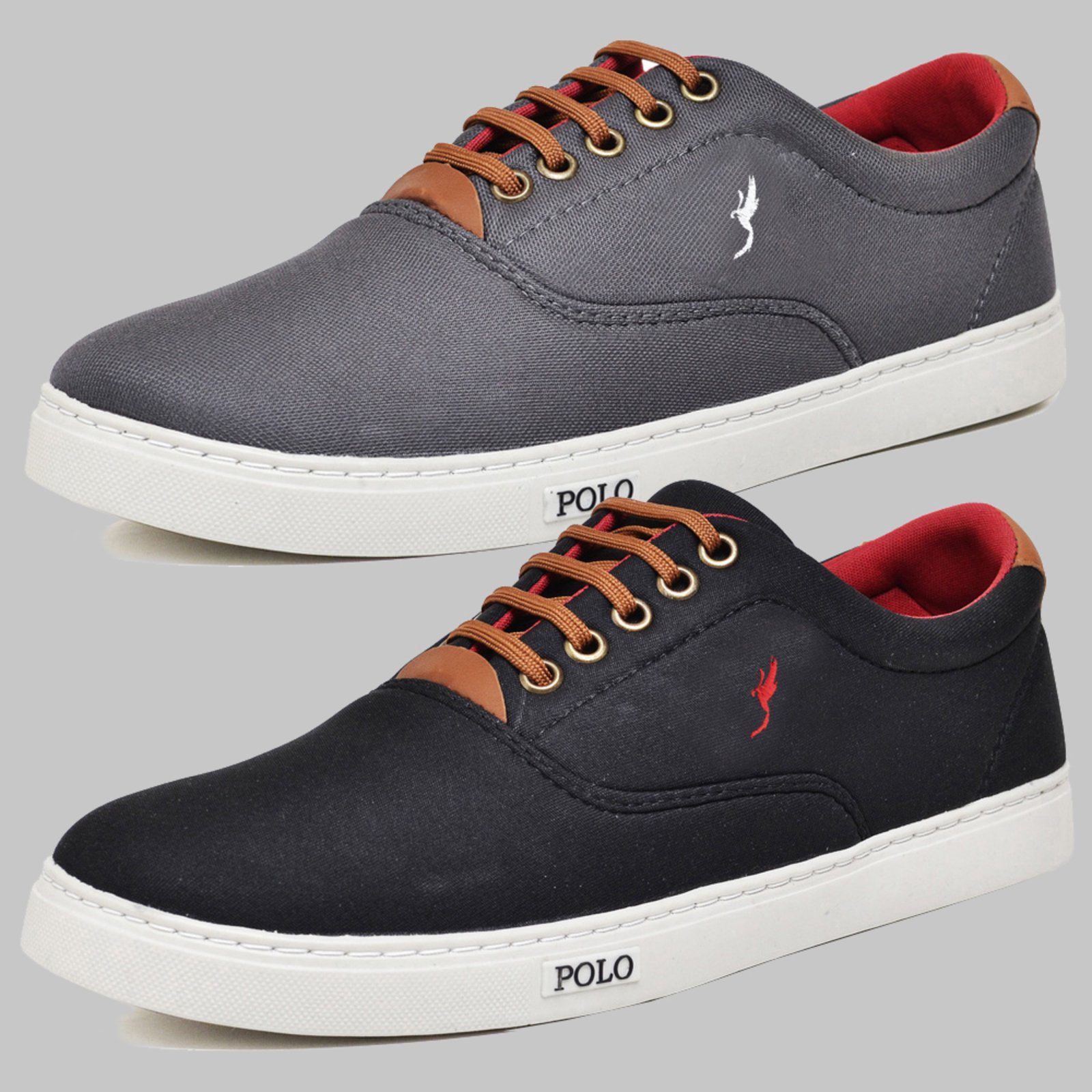 Kit 2 Pares Sapatênis Casual Masculino Polo Blu Cinza/Preto