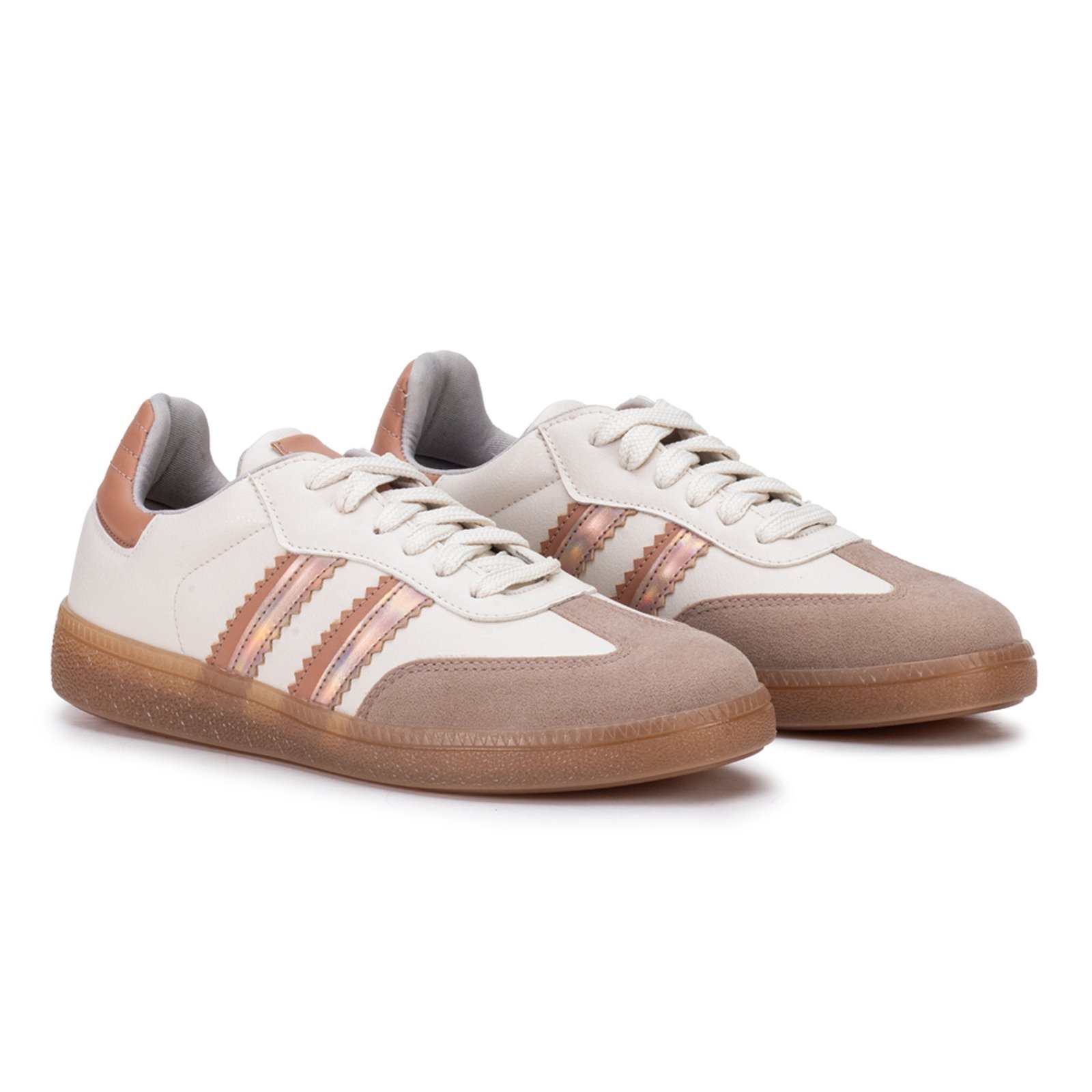 Tênis Feminino Casual Estilo Chuteira Original Branco Nude Estilo Shoes