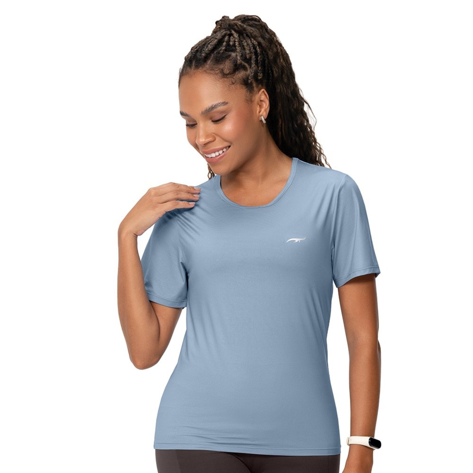 Camiseta Fitness Feminina Secagem Rápida Azul Claro