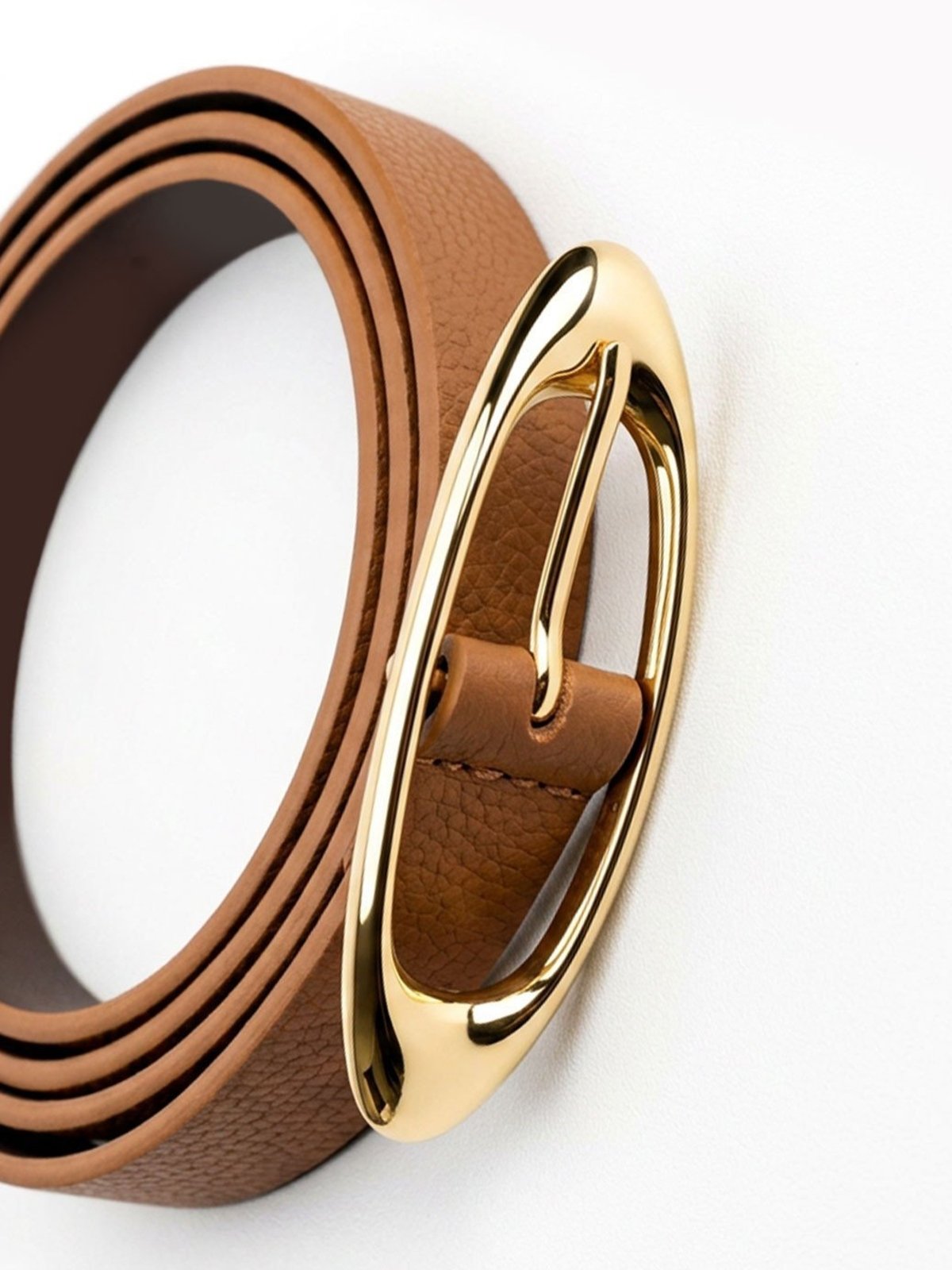 Cinto de Couro com Fivela Oval Orgânica Camel Leny
