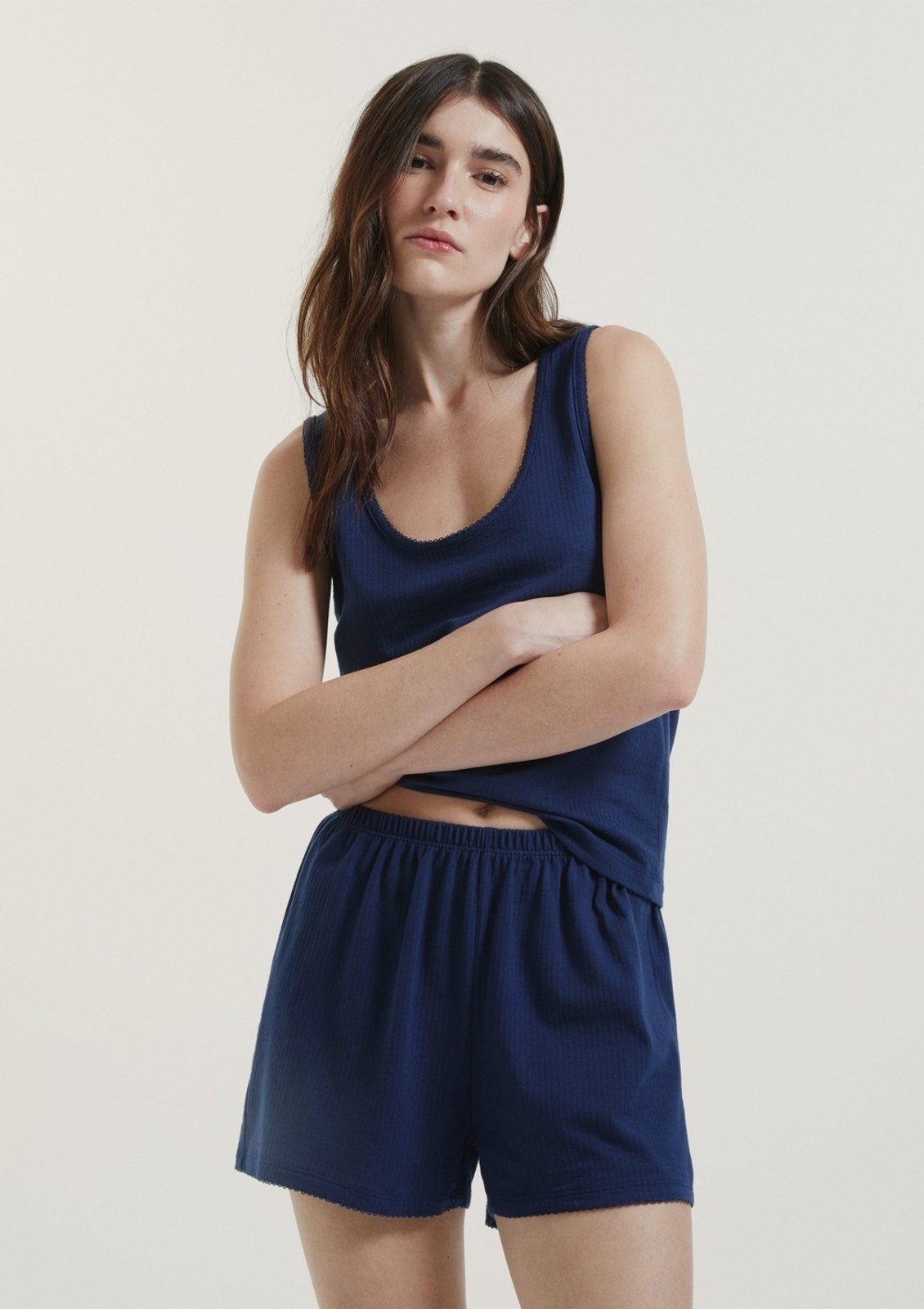Vista 3 Pijama Curto Feminino Com Regata Texturizado Hering HERING INTIMATES azul HERING INTIMATES azul
