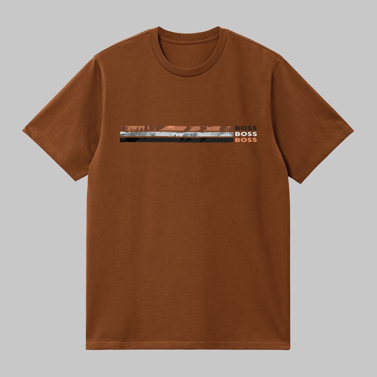 Camiseta Básica Boss Listras Urban Premium Moda Casual Marrom