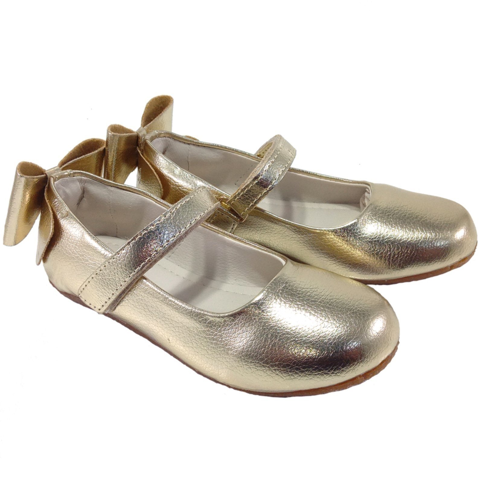 Infantil – Sapatilha Menina Bailarina Casual Sapato Boneca Enfeite Laço Atrás Kimey Ouro Velho