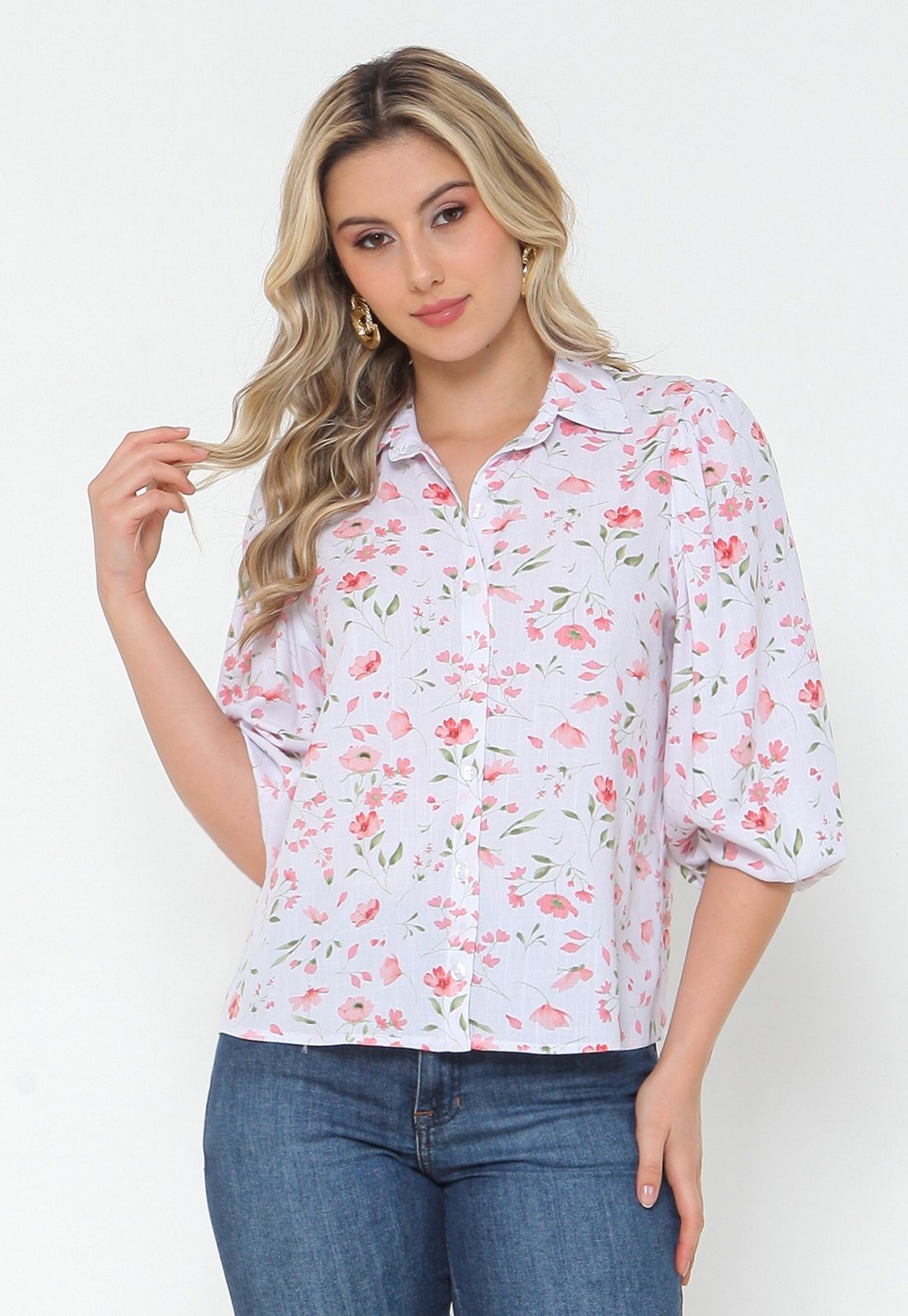 Camisa Intens Manga 3/4 Viscolinho Vermelho
