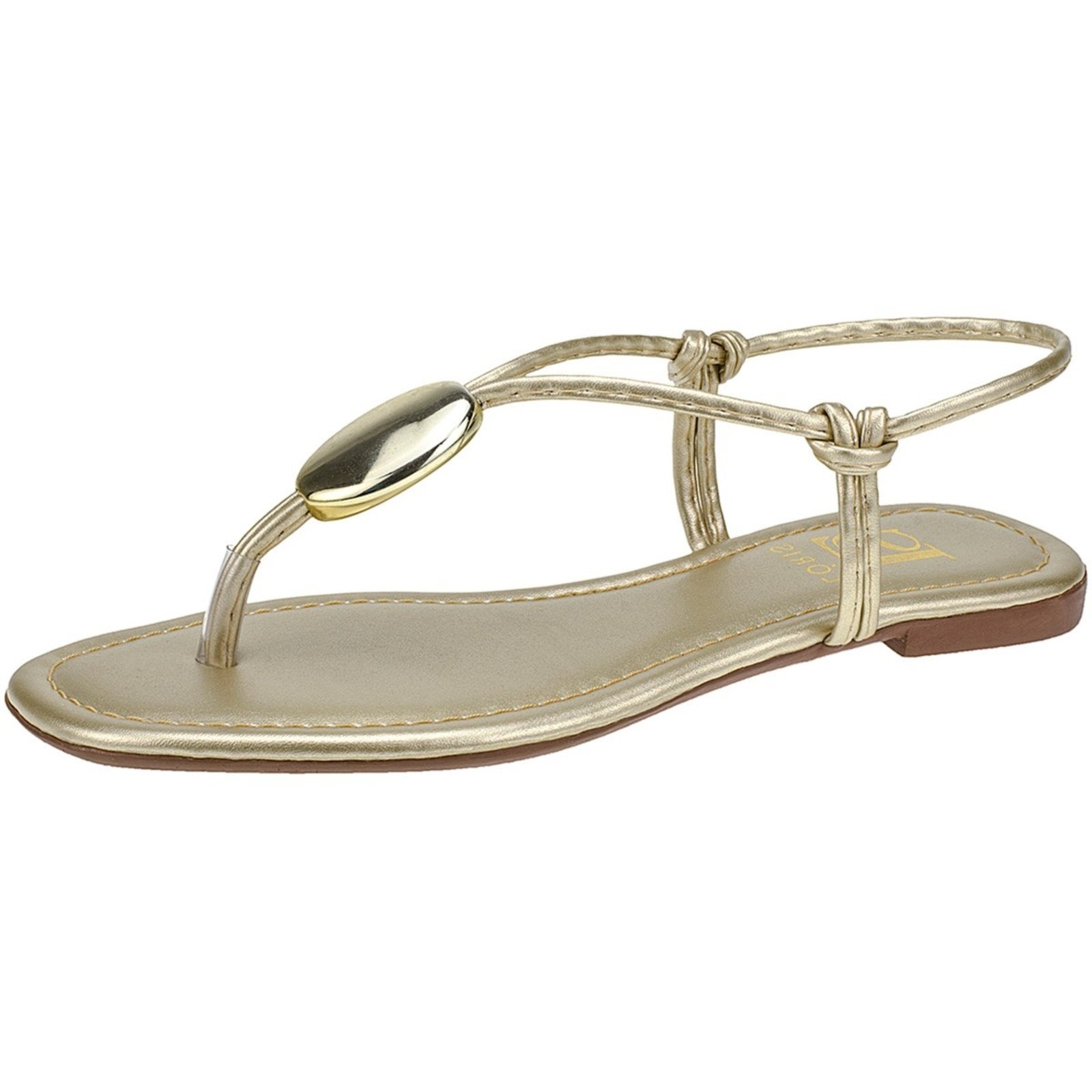 Sandália de Tiras Lóris Shoes com Enfeite ABS Dourado Rasteira Confortável Rasteirinha 4017 Ouro
