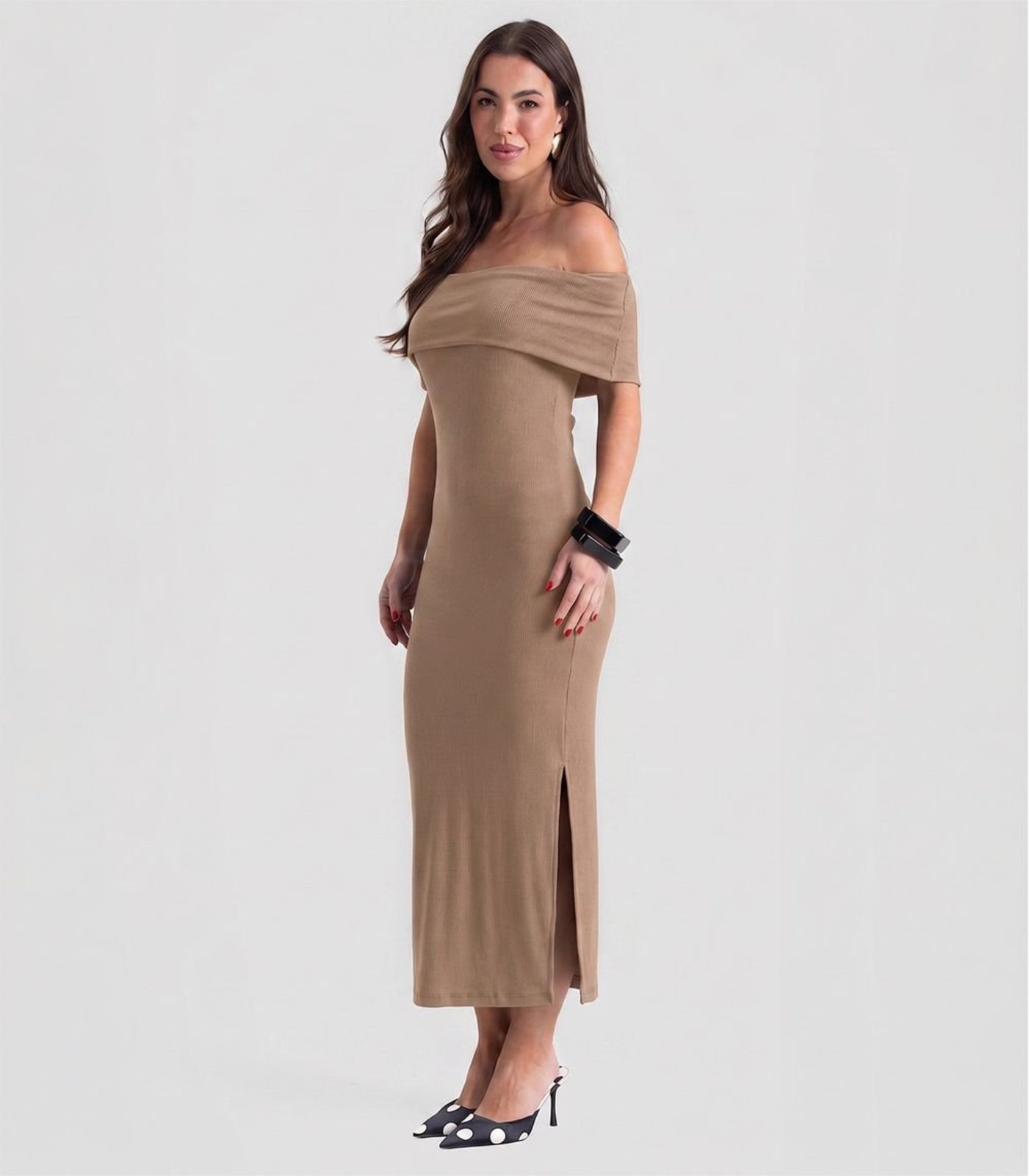 Vestido Longo Feminino Ombro A Ombro Dianna Marrom