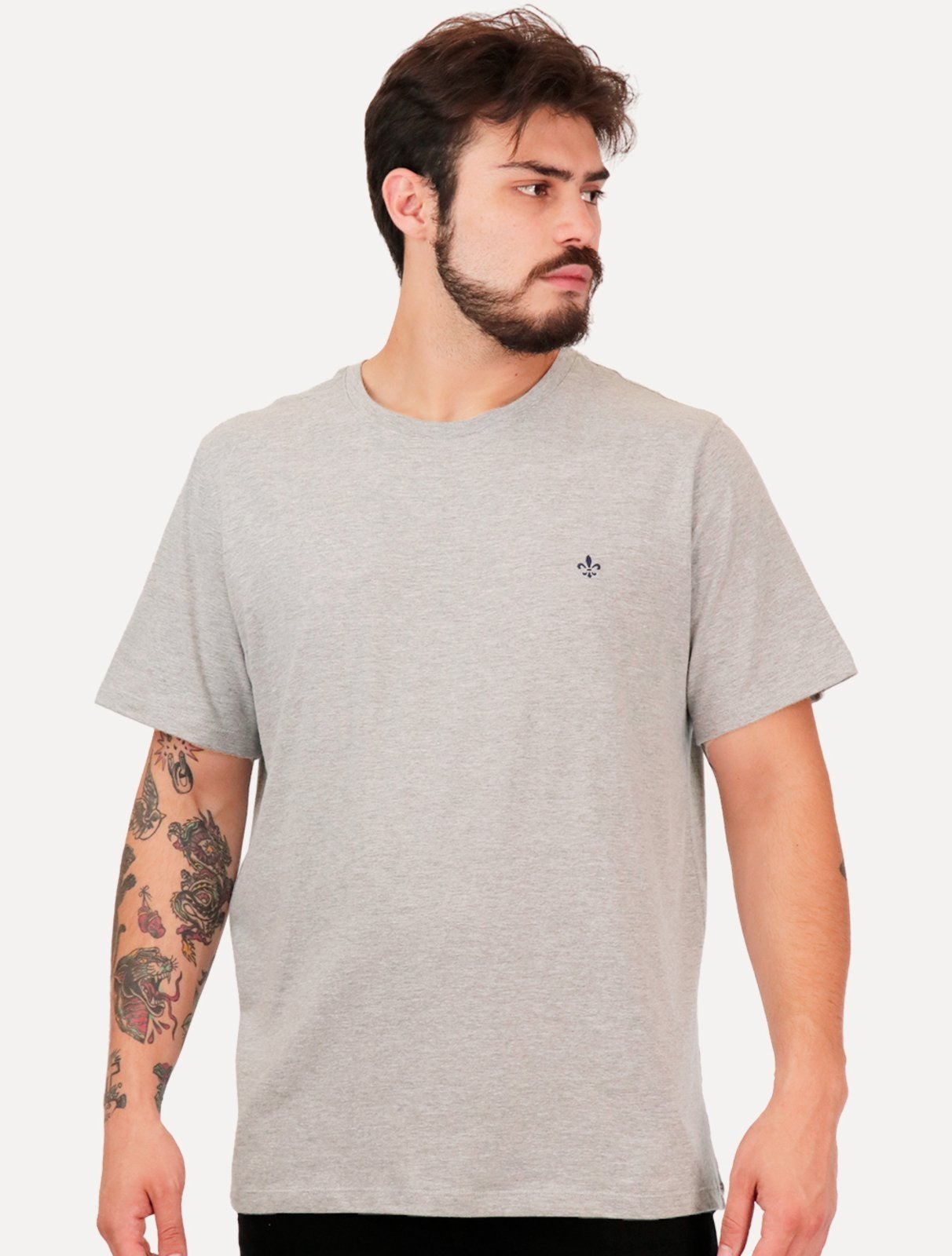 Camiseta Dudalina Masculina Basic Essential Navy Icon Cinza Mescla