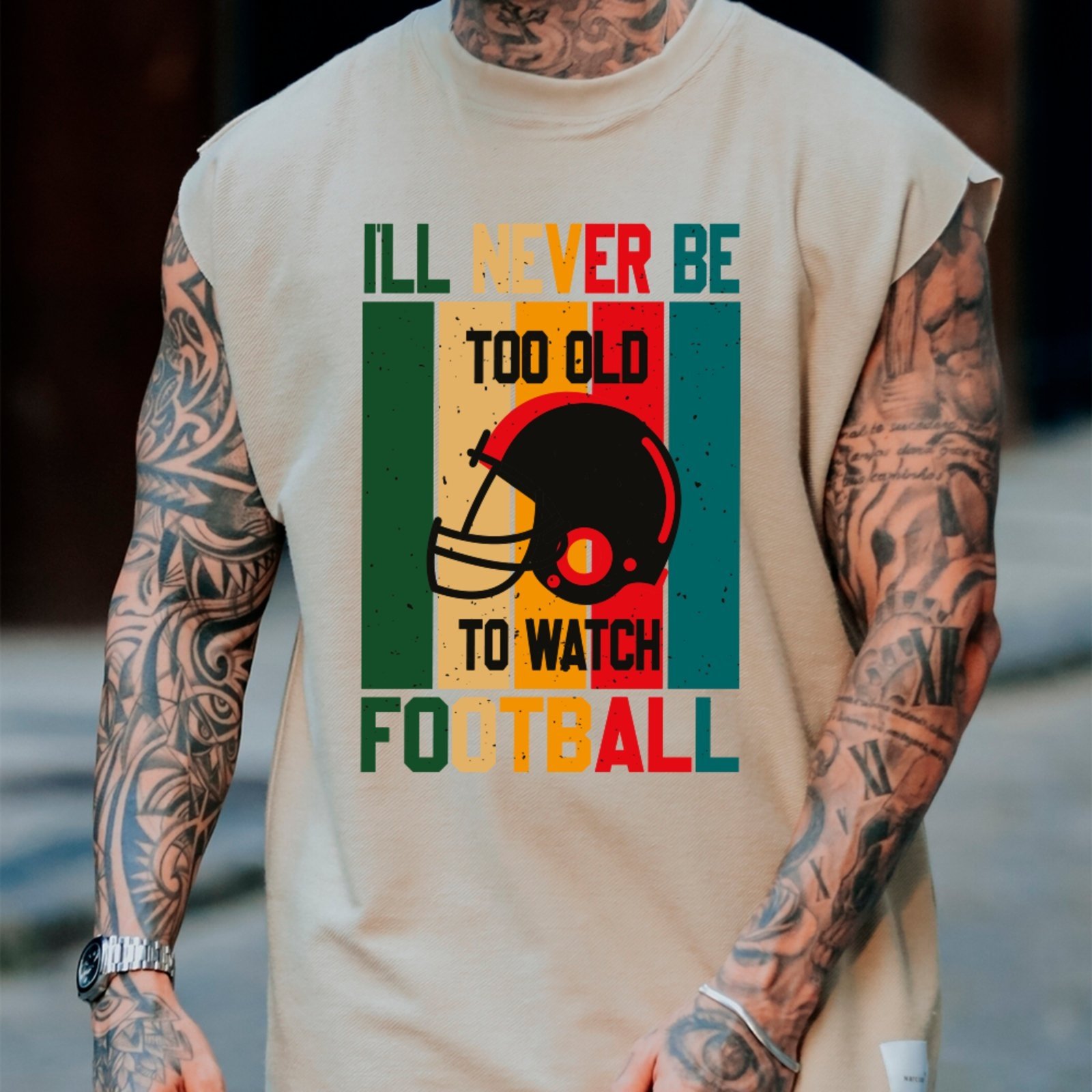 Camiseta Regata Machão Ousy Football Nunca E Tarde Para Torcer Oversized Masculina Off White