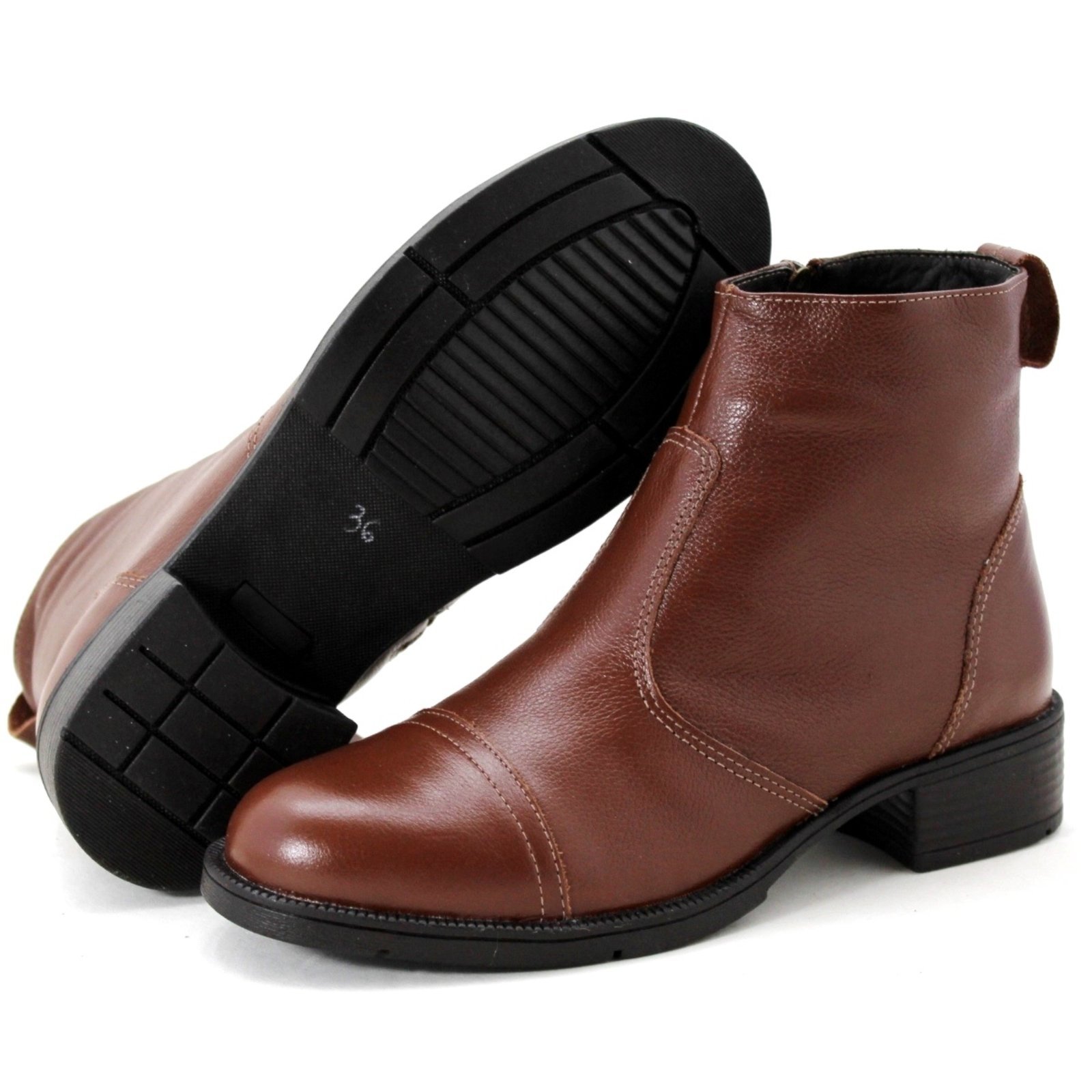 Bota Botinha Coturno Femininao de Couro Lirom Casual Cano Curto Marrom