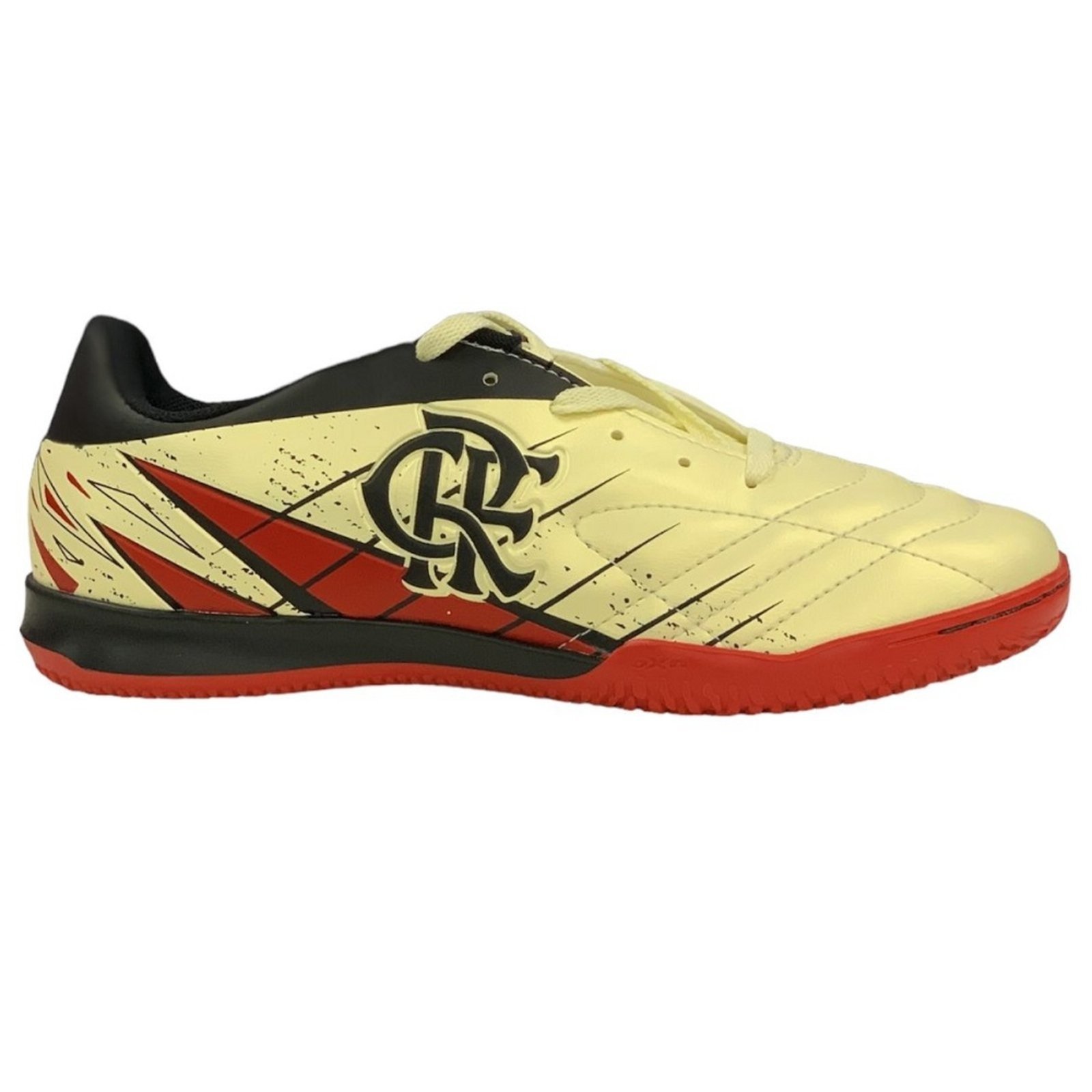 Vista 2 Chuteira Flamengo Oxn Avanti 3 Futsal Adulto Pro PVC 2 Vermelho/Preto bege OXN bege