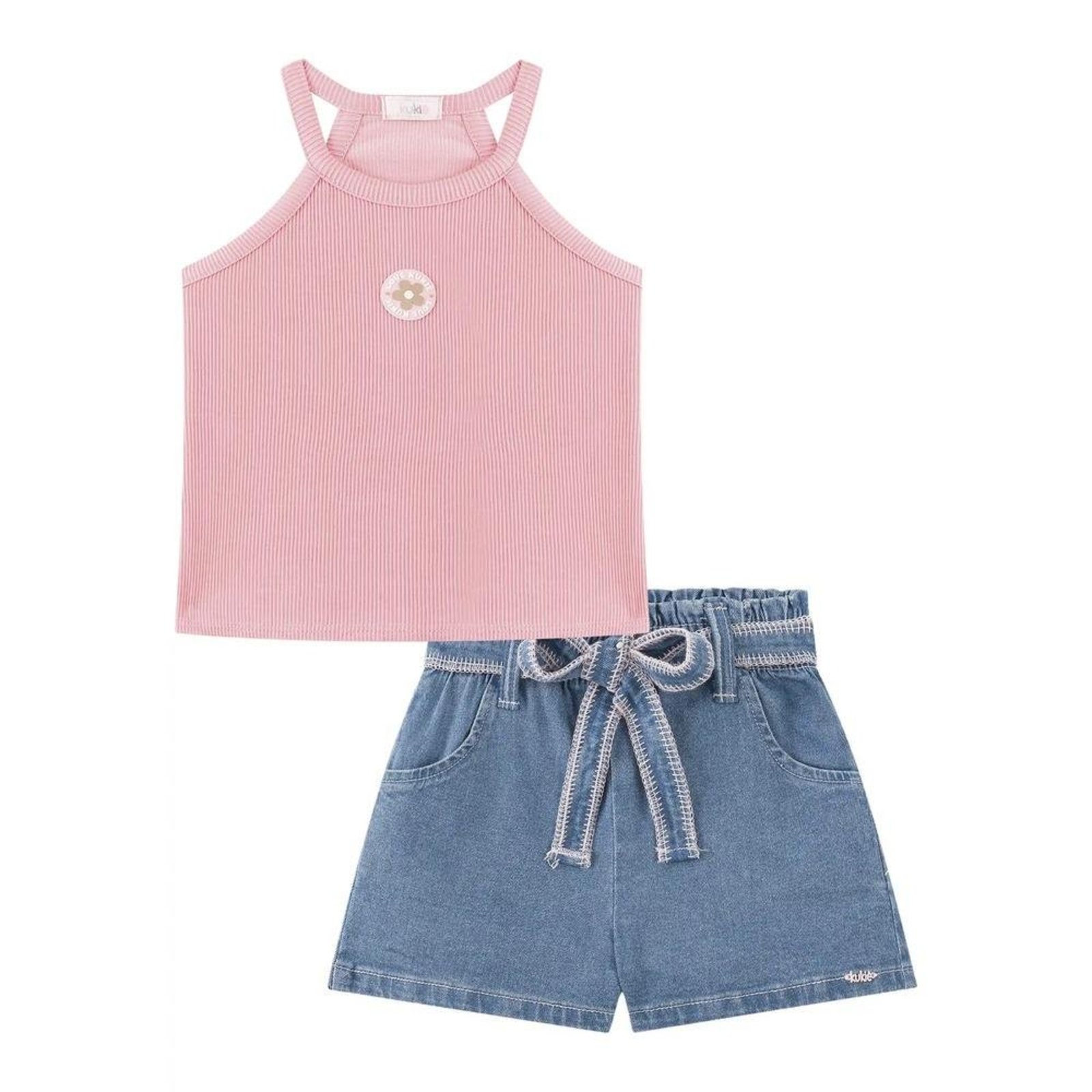 Infantil - Conjunto Shorts Regata Rosa Menina Kukiê 10 Rosa