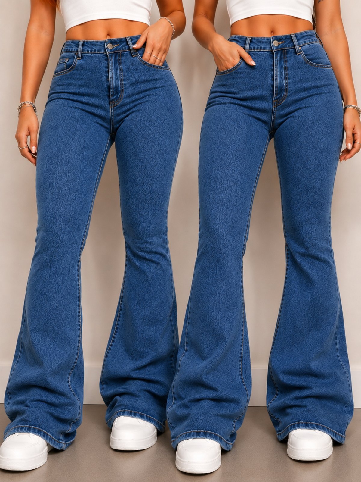Kit 2 Calças Jeans Flare Feminina Tex Jeans Cintura Alta Confortável Escura