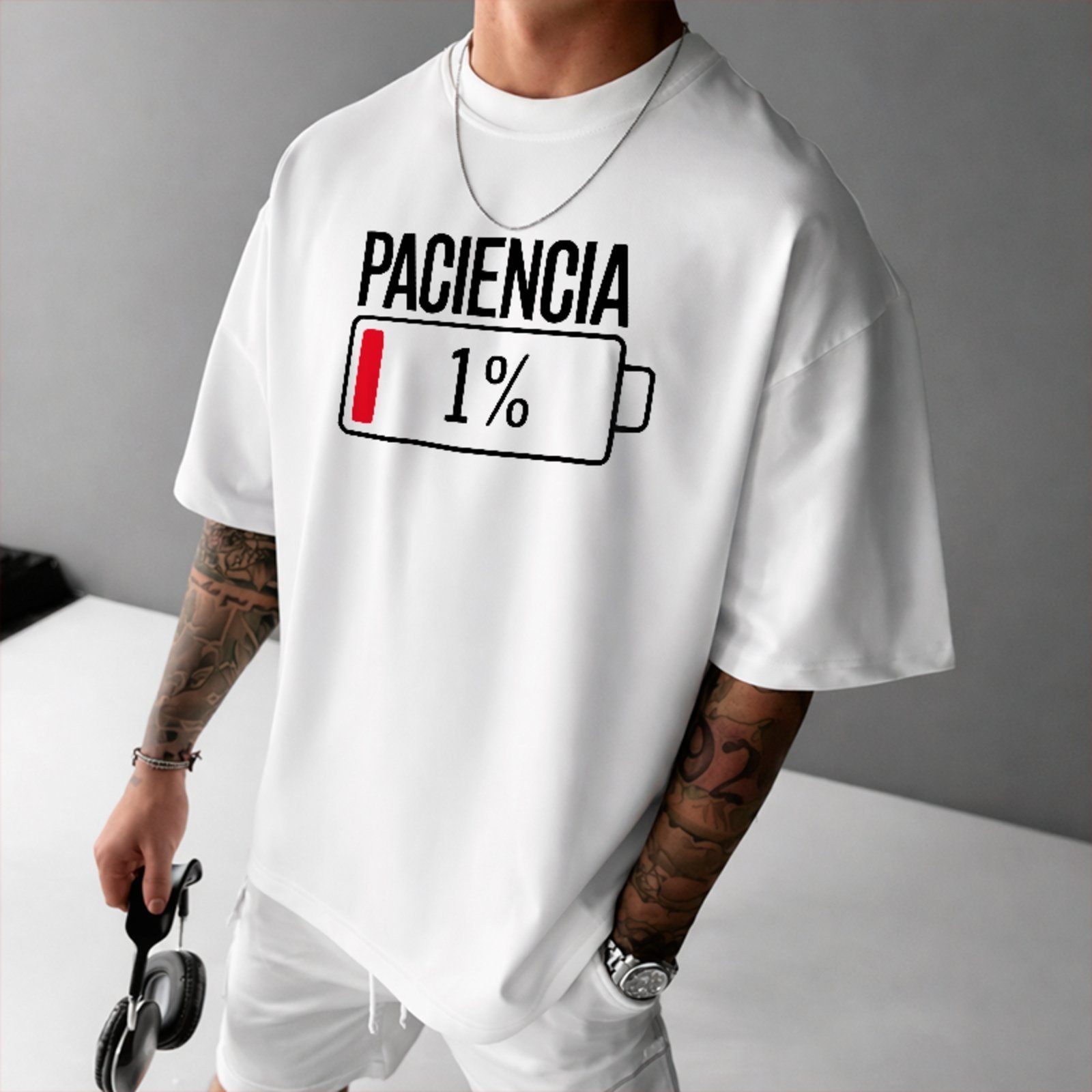 Camiseta Oversized Paciência 1% Estilo Descontraído Unissex Branco