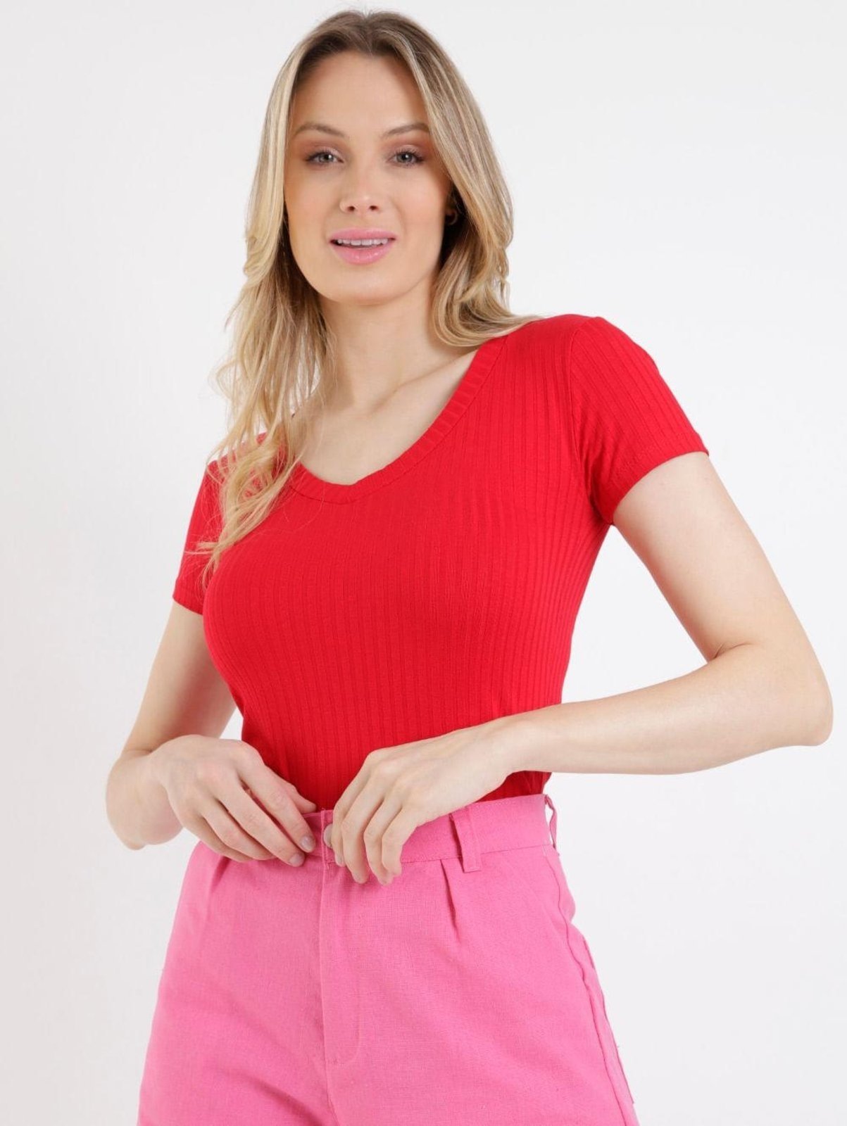 Vista 2 Blusa Manga Curta Canelada Autentique Feminina Vermelho unico Autentique unico