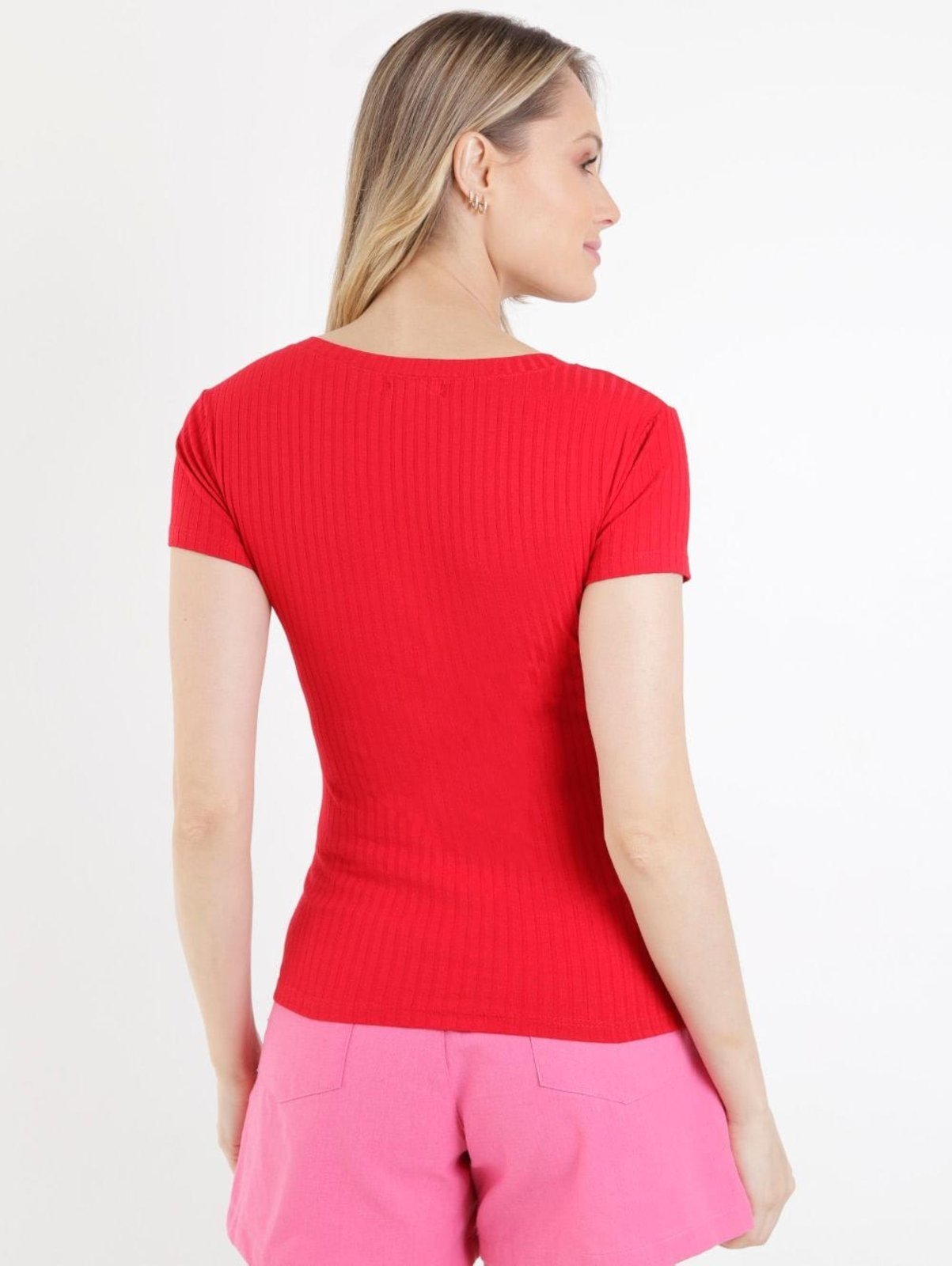 Vista 3 Blusa Manga Curta Canelada Autentique Feminina Vermelho unico Autentique unico
