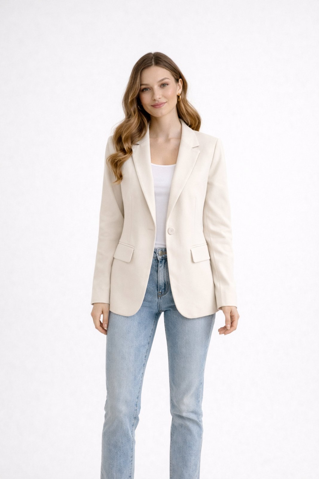 Blazer Feminino D Bell Outlet Fashion Liso Botão Off White