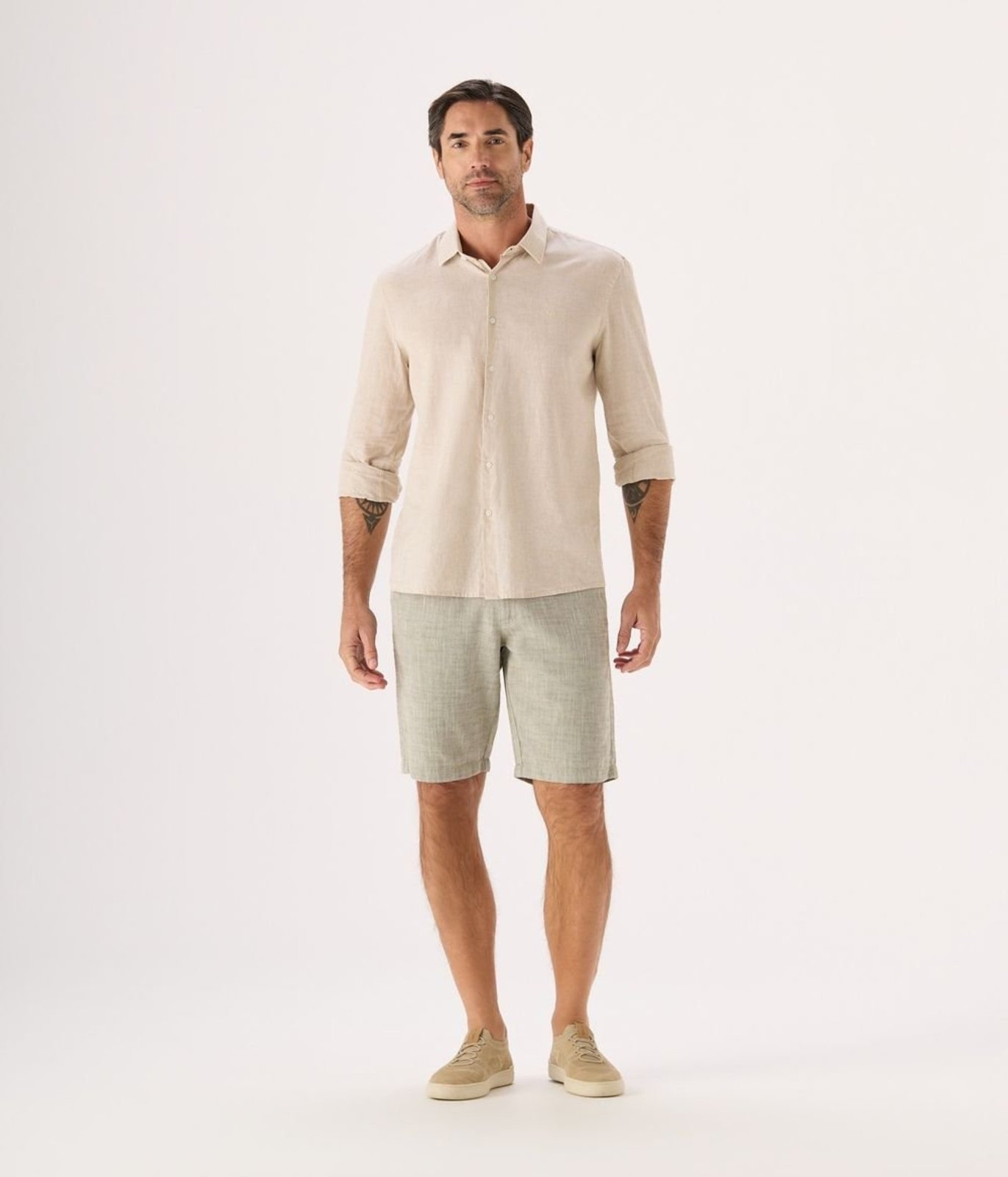 Bermuda Makenji Cos Alfaiataria Masculina Verde Oliva