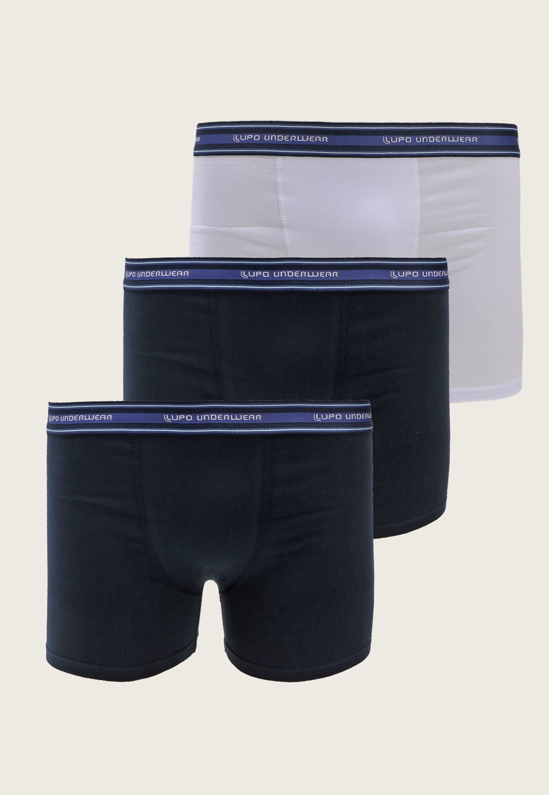 Kit 3pçs Cueca Lupo Boxer Lisa Azul-Marinho