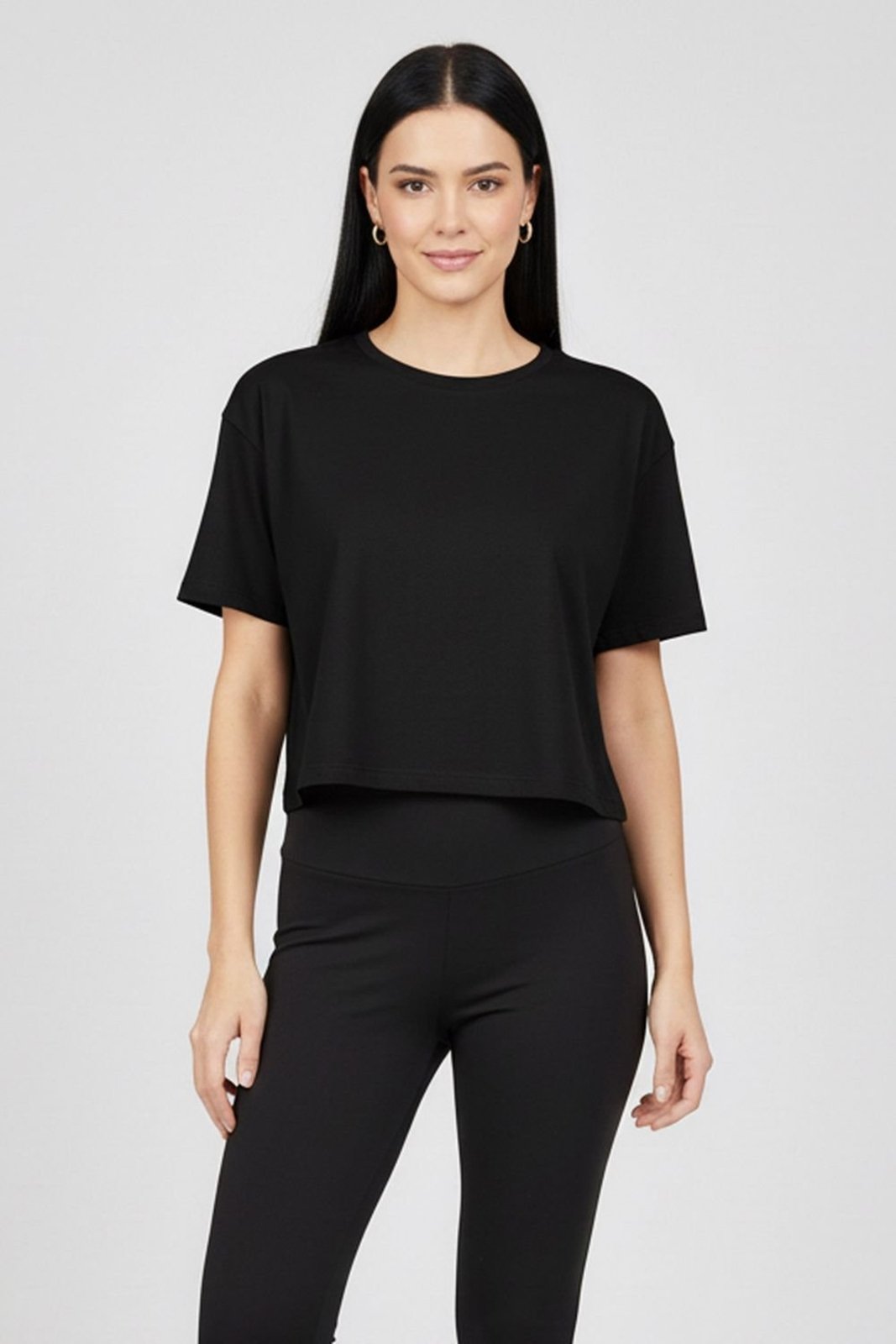 Vista 2 Blusa Feminina Básica Manga Curta Marialícia preto