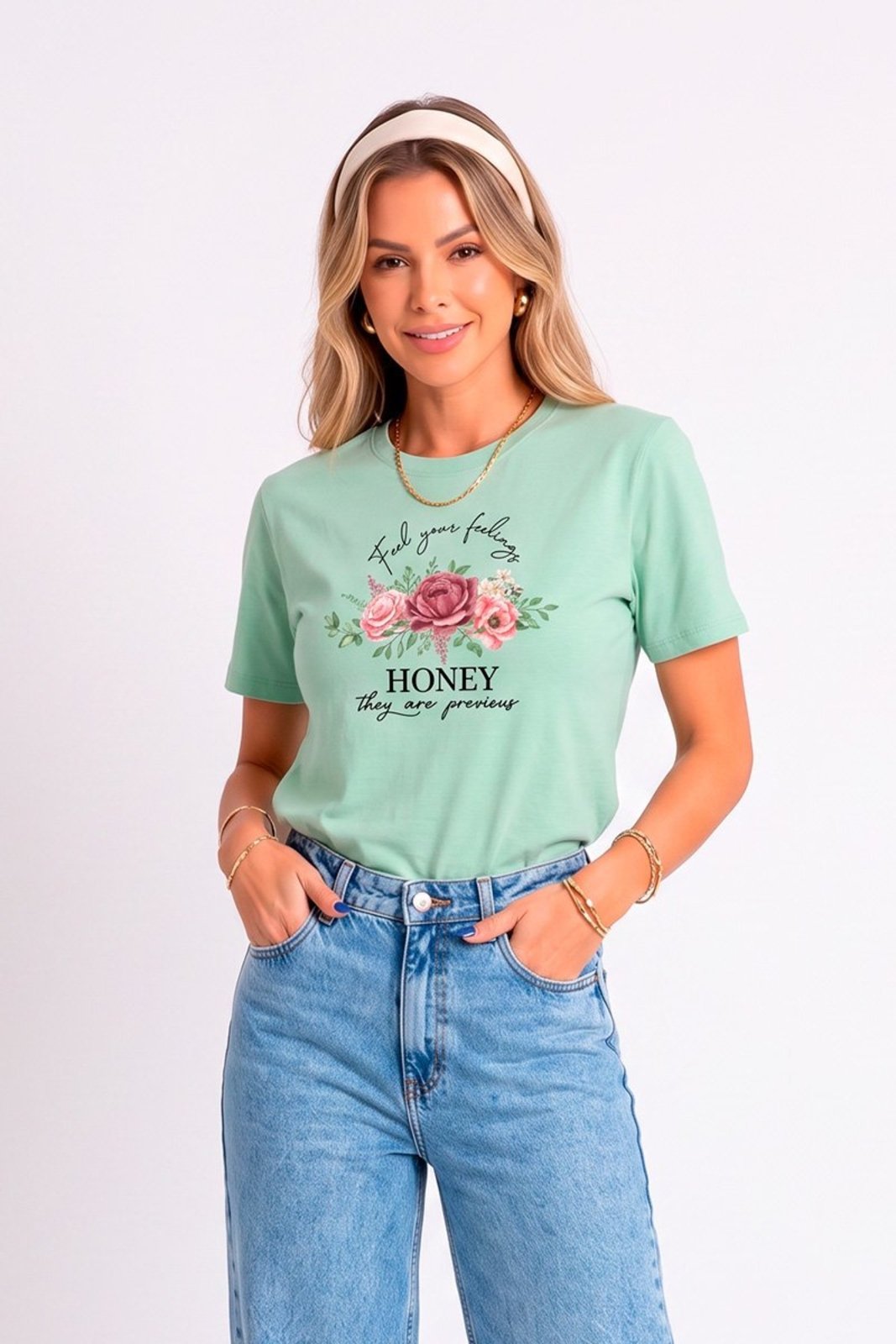 T-shirt Feminina Cianitas Verde Estampa Honey