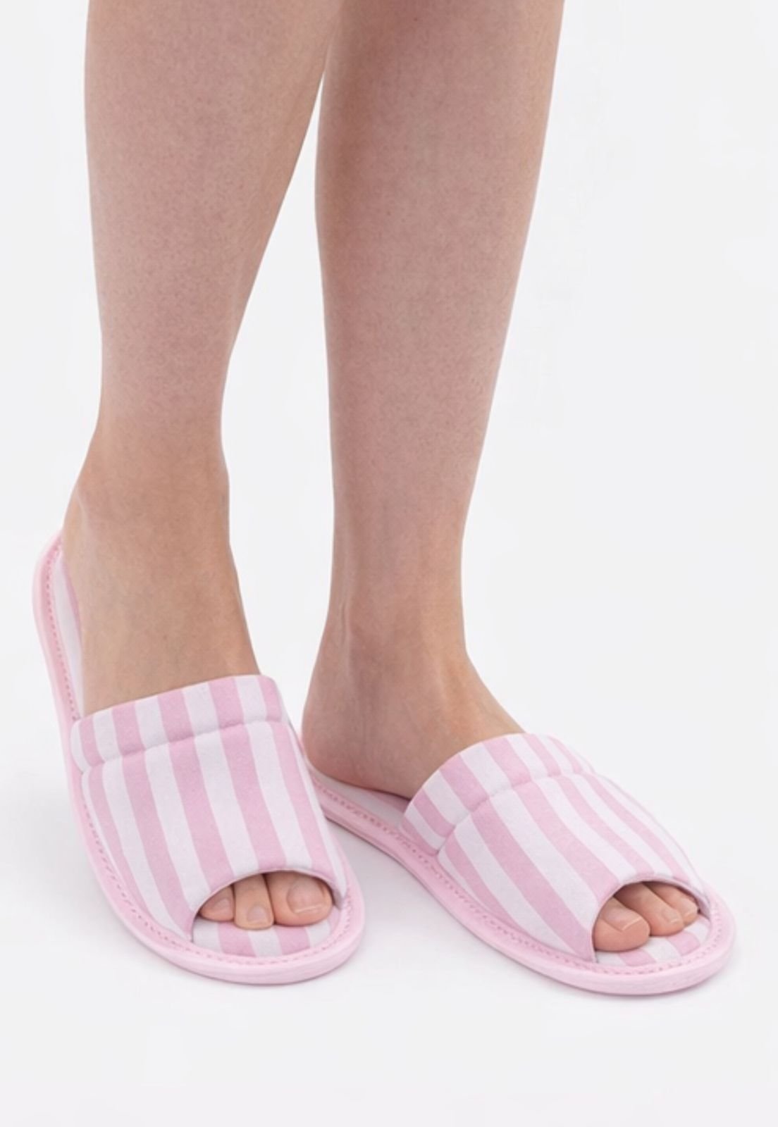 Pantufa Feminina Algodão- Listrado Rosa