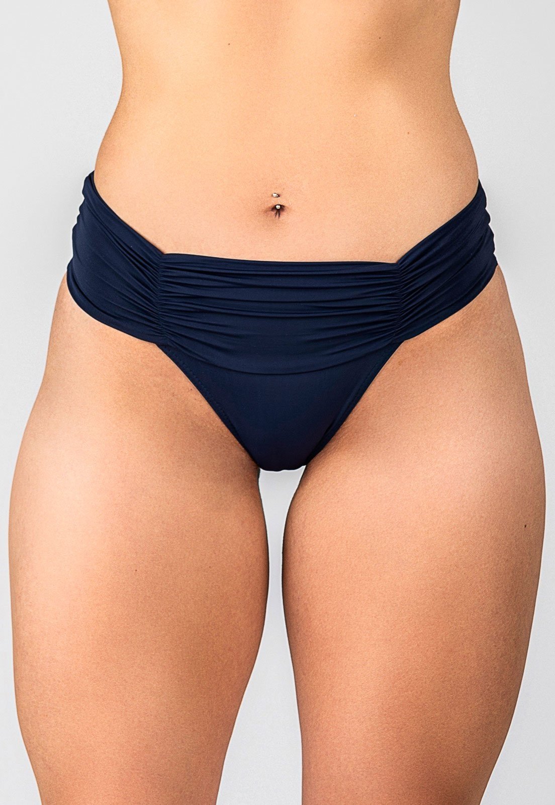 Calcinha de Biquíni Summer Soul Cintura Baixa Cós Franzido Azul Marinho