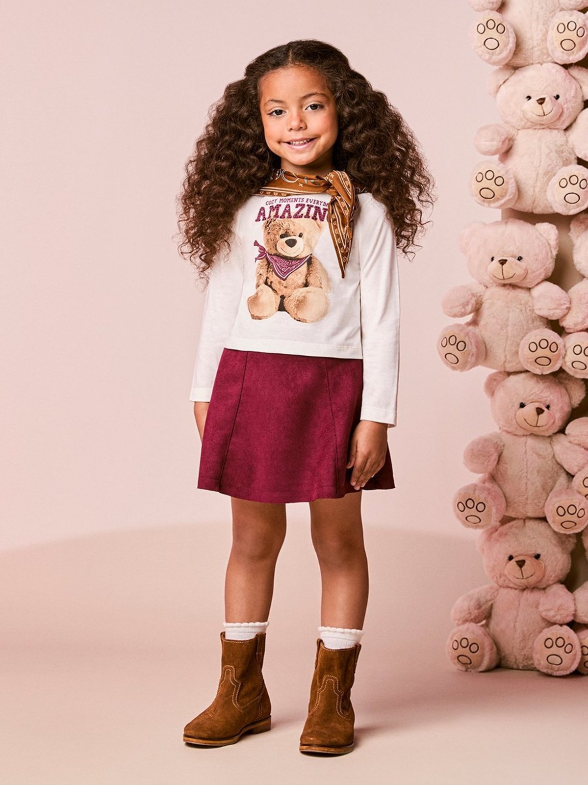 Infantil - Conjunto Menina em Suede de Ursinho