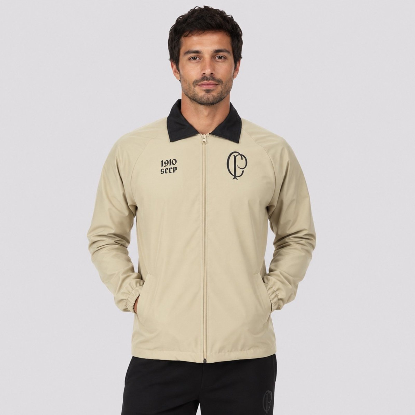Jaqueta Corinthians Coach Fiel Até o Fim Bege e Preta