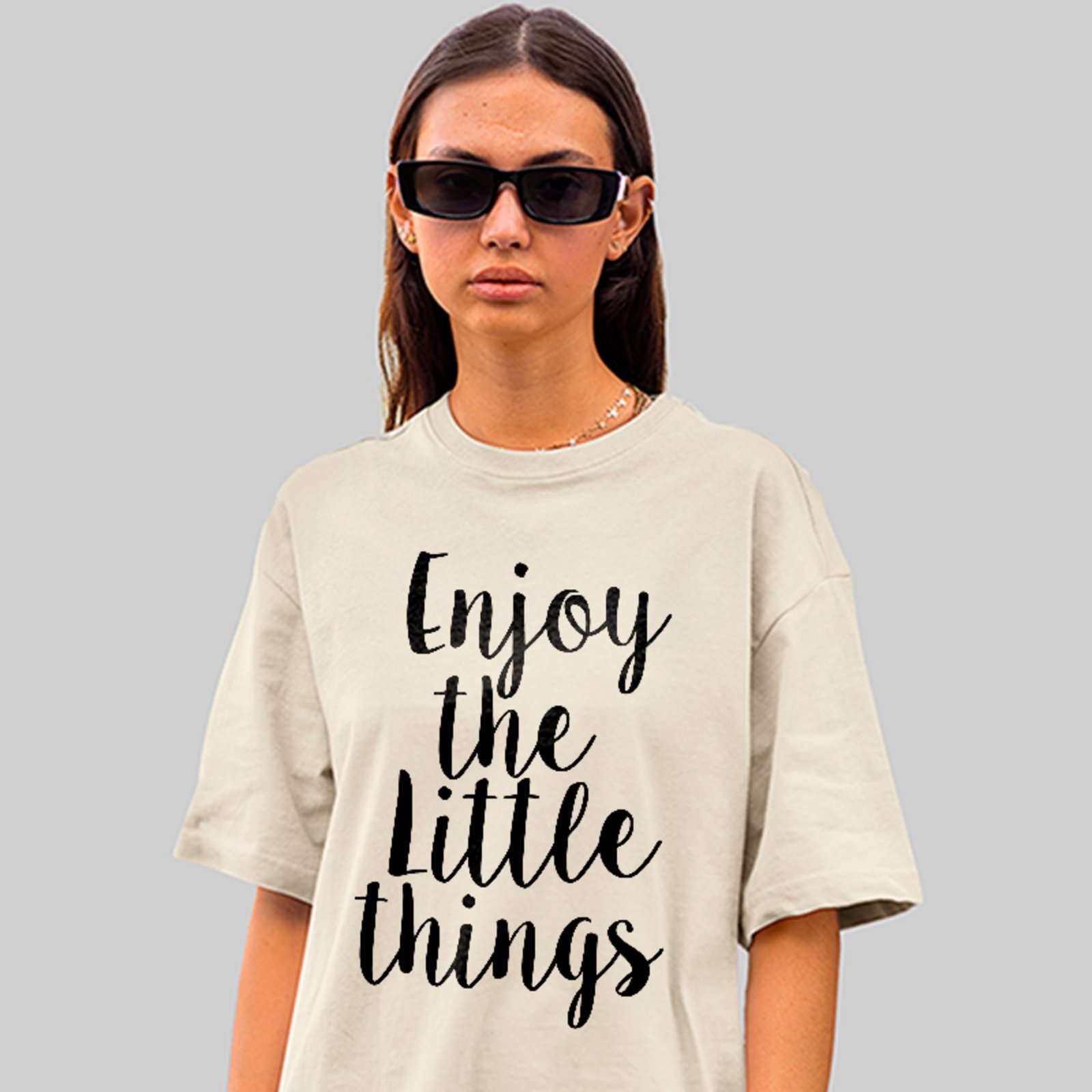 Camiseta Oversized Enjoy The Little Things Motivacional Streetwear Off White