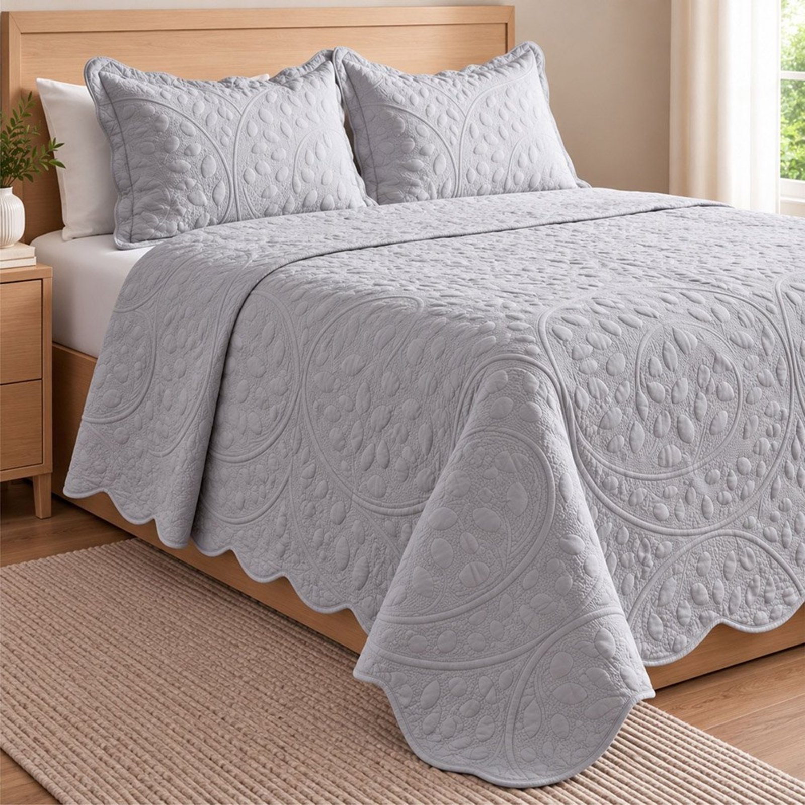 Cobre Leito Colcha Delicato Casal 3 Peças Dupla Face Matelassê Bordado - Cinza