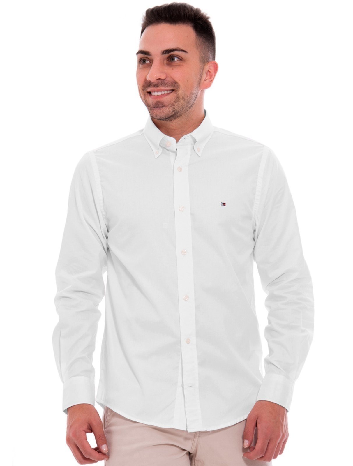 Camisa Tommy Hilfiger Masculina Regular Fit Classic Collar Branca