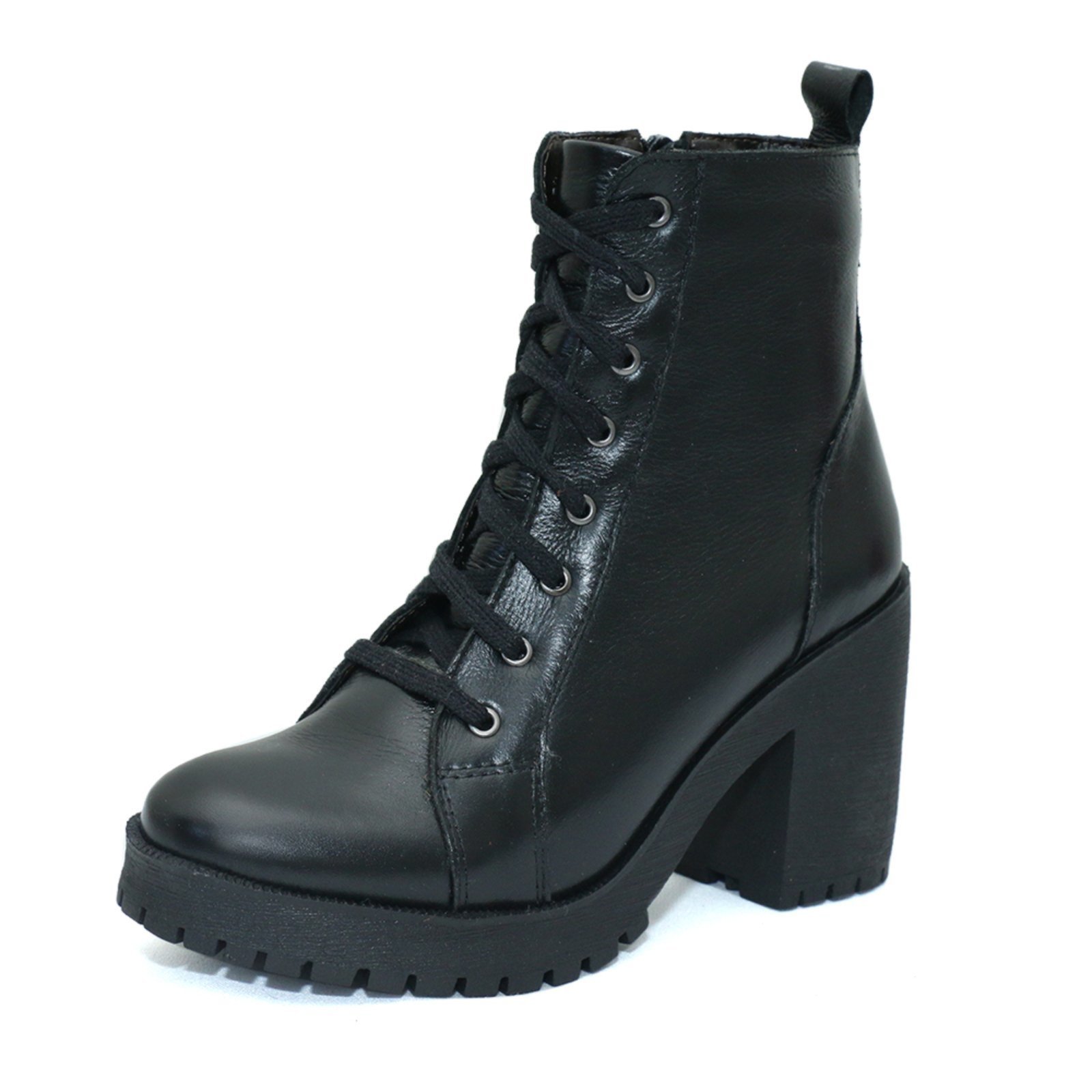 Bota Coturno Feminino Tratorado Couro Preto Kuento Shoes