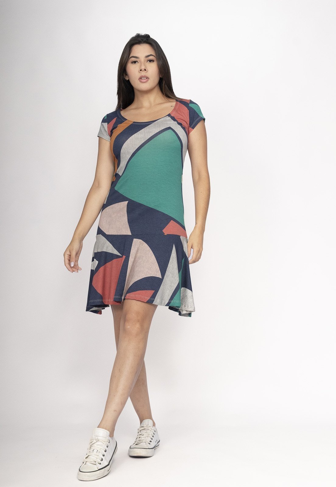 Vista 2 Vestido Amazonia Vital Aiyra Curto Malha Geometrias do Tempo Amazonia Vital estampado
