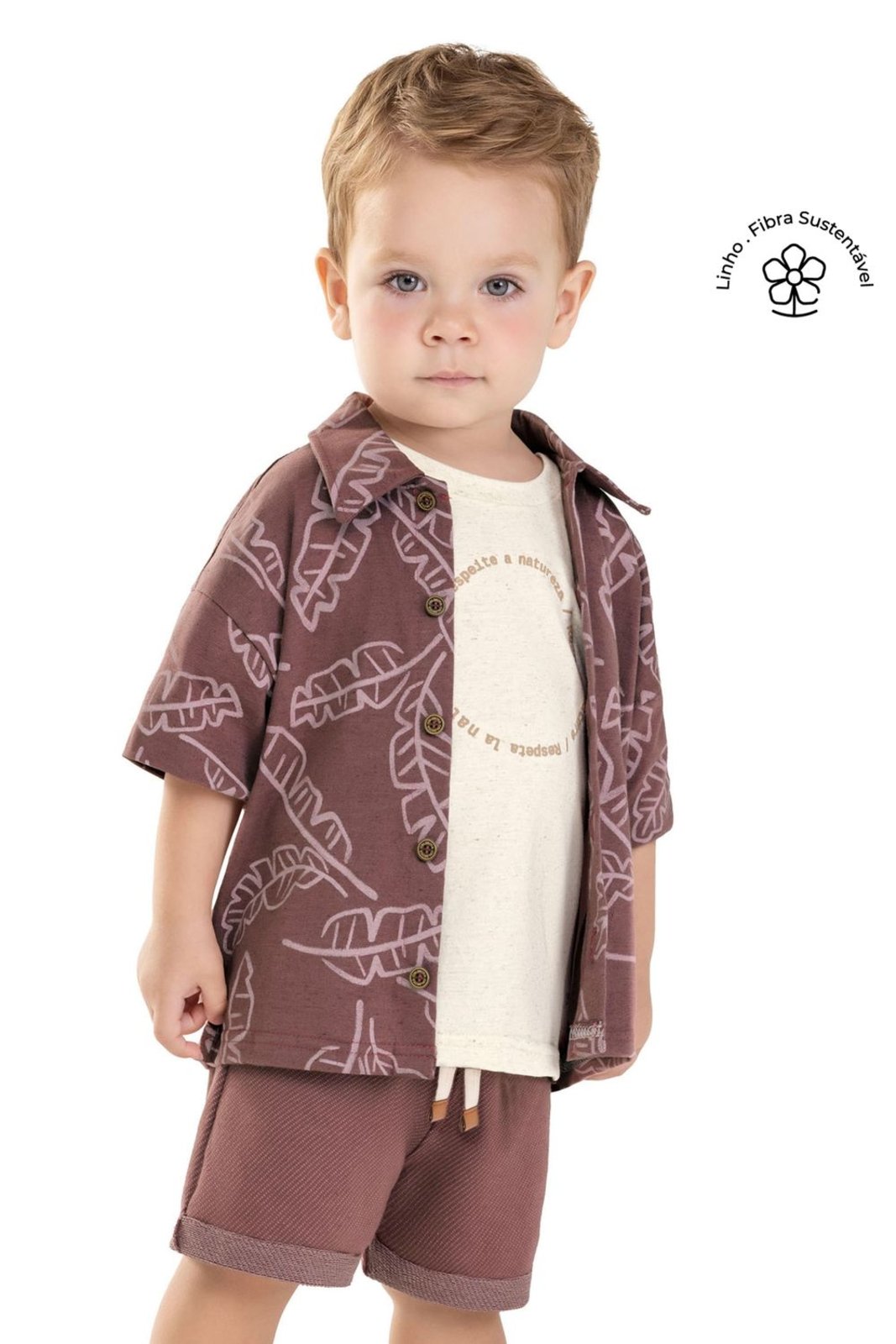 Vista 2 Infantil - Conjunto Menino Social Tropical Colorittá marrom Colorittá marrom