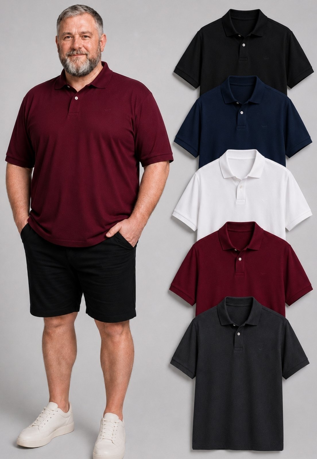 Kit 5 Camisa Polo Masculina Plus Size Daze Modas Preto Vinho Azul Marinho Branco Chumbo