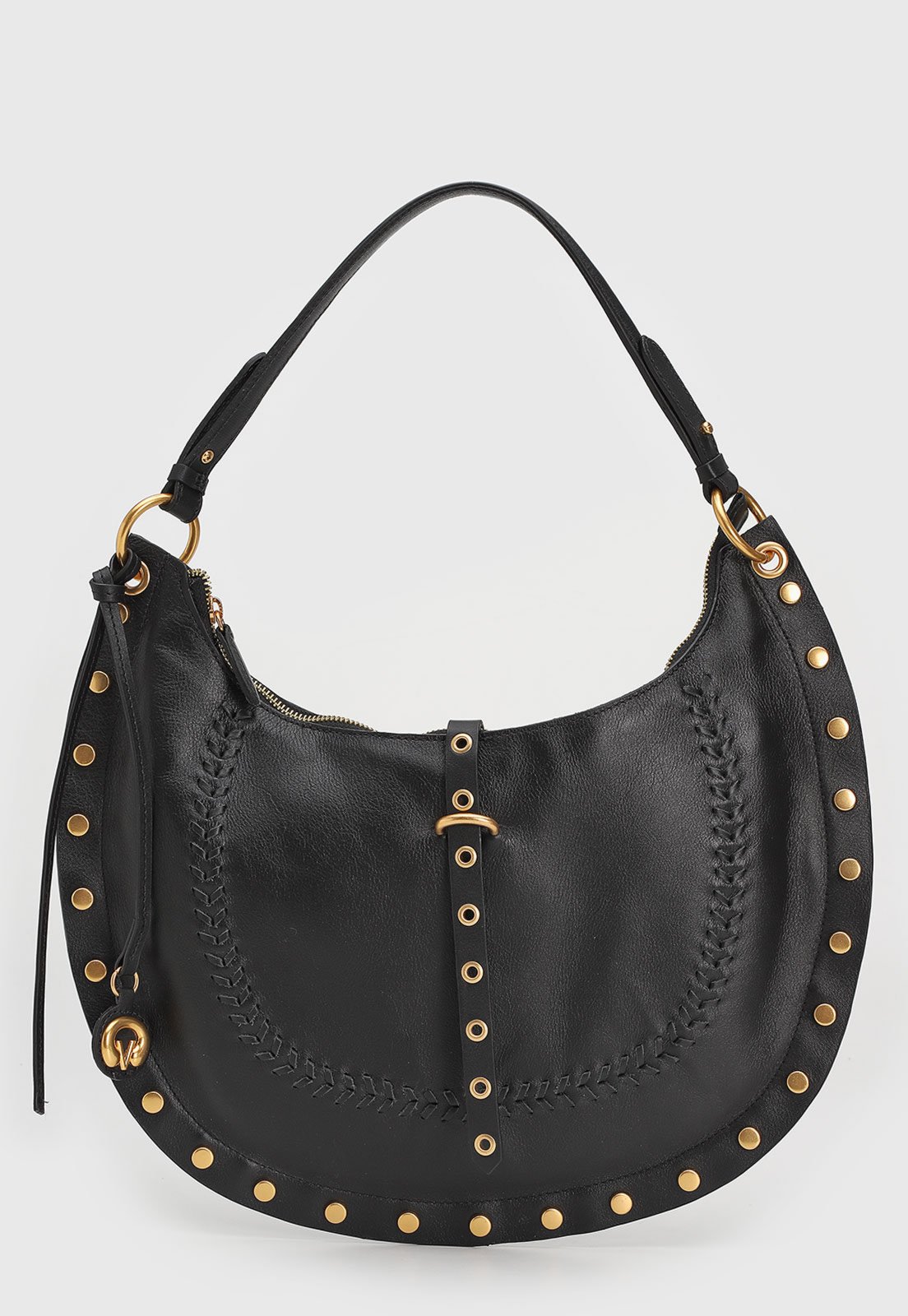 Bolsa Feminina Vicenza Meia-Lua Preta com Tachas Metálicas