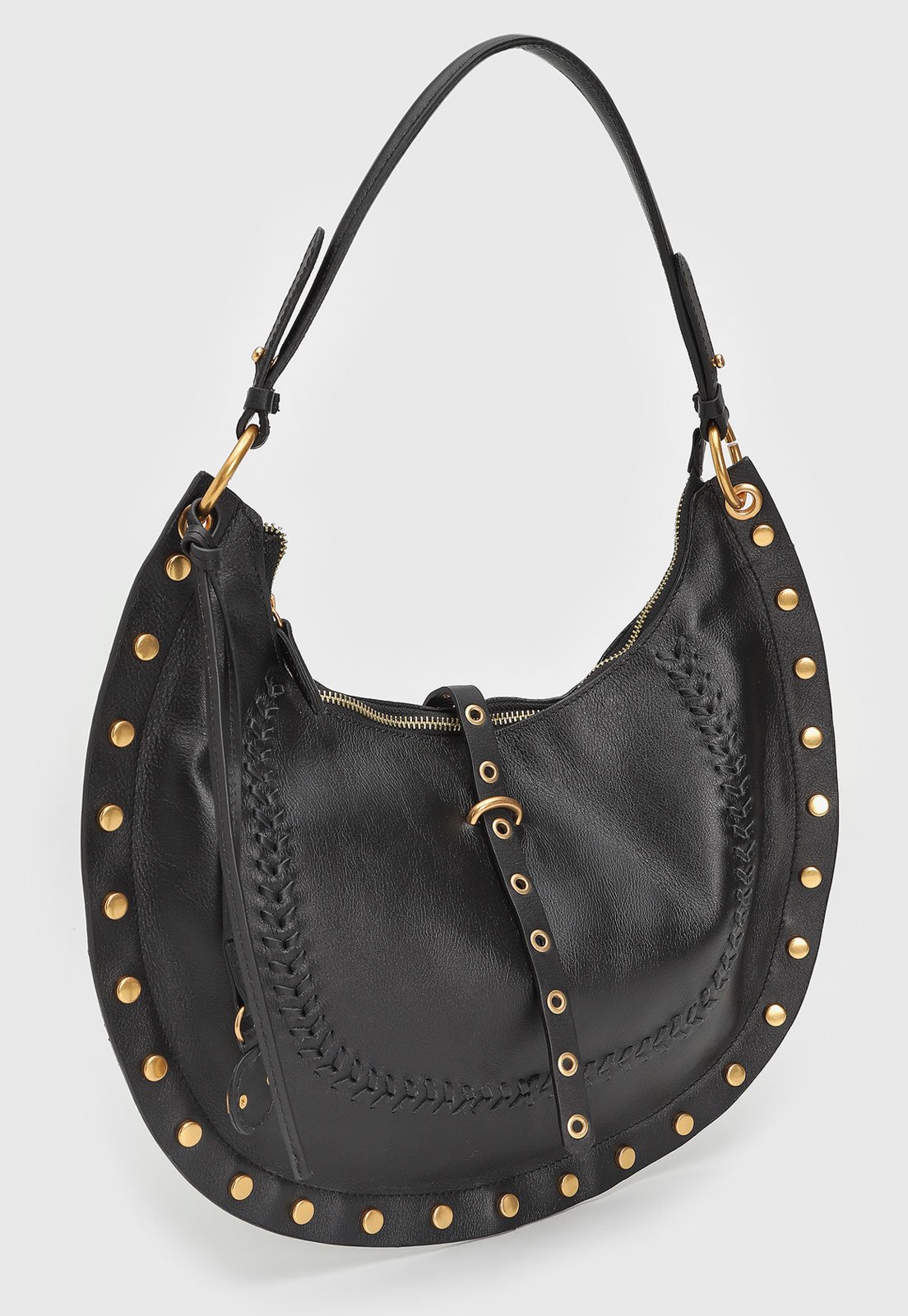 Vista 3 Bolsa Feminina Vicenza Meia-Lua Preta com Tachas Metálicas preto Vicenza preto