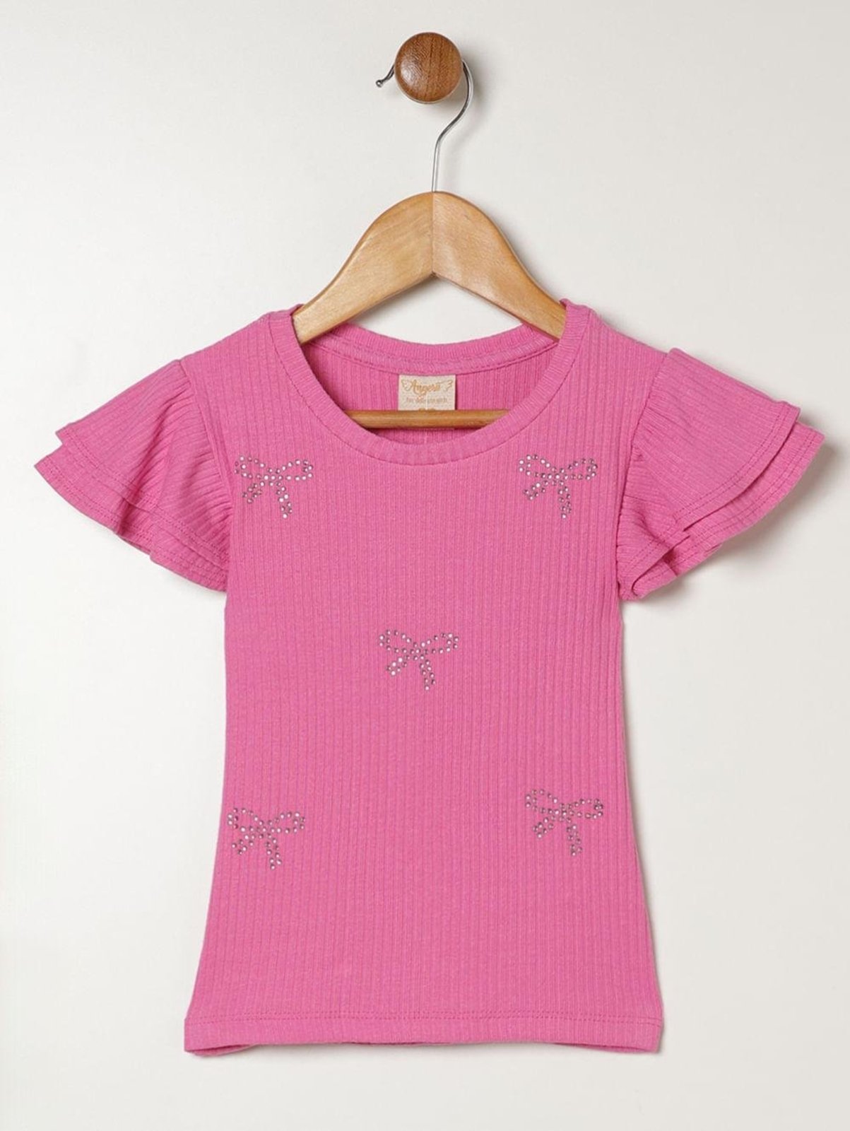 Infantil - Blusa Canelada Manga Curta Para Menina - ROSA