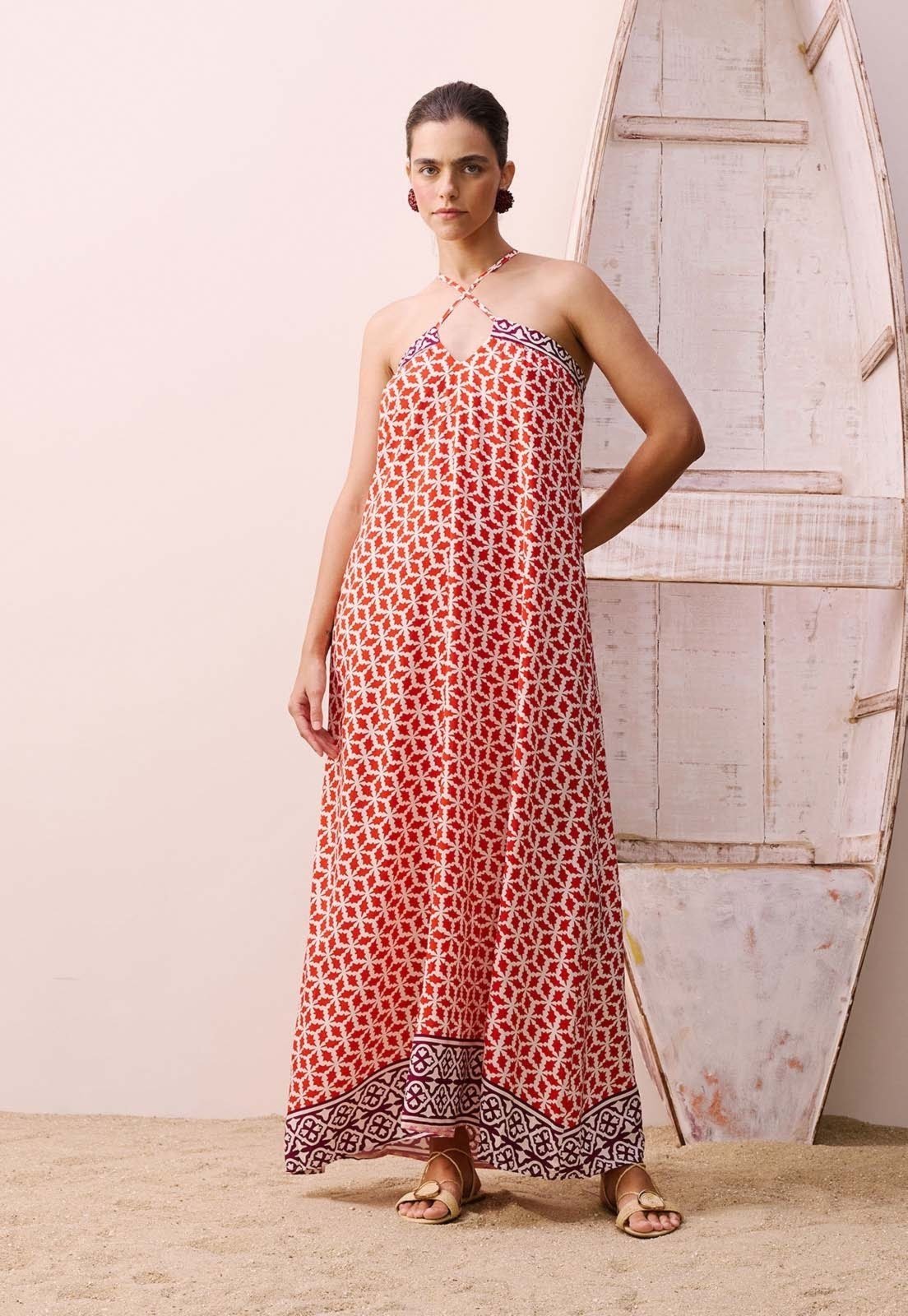 Vestido Longo Decote V Estampado Belterra