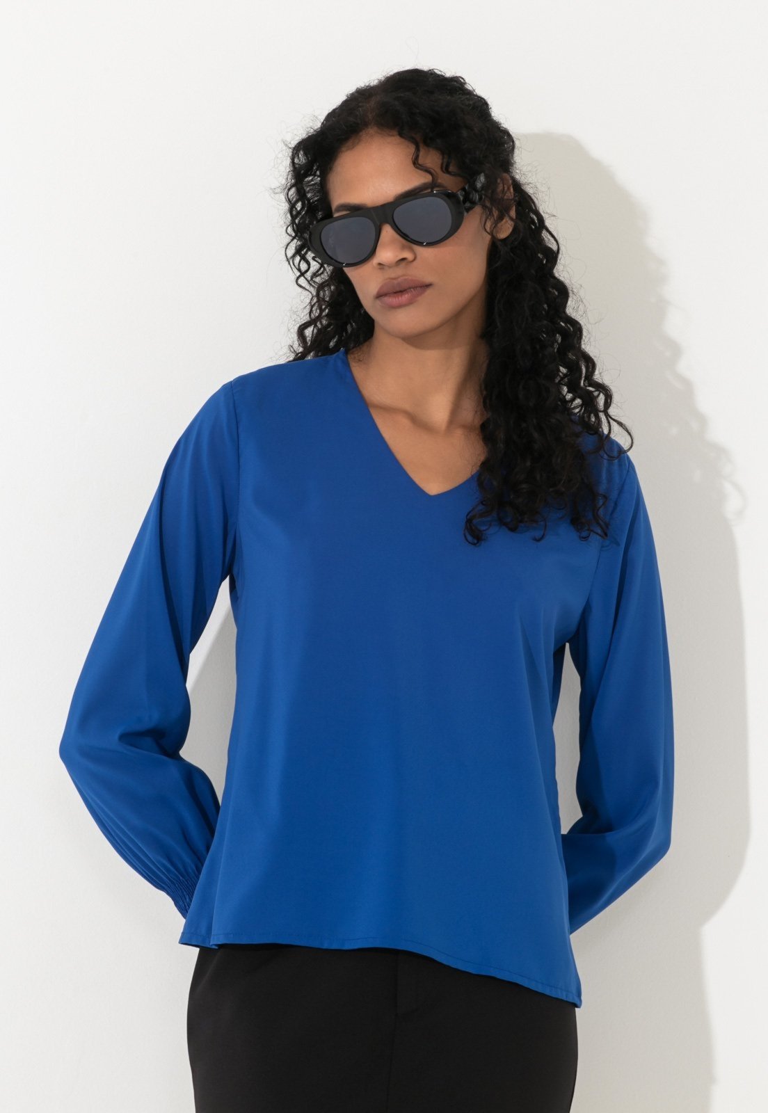 Vista 2 Blusa Traymon Manga Longa Com Lastex Bic azul Traymon azul