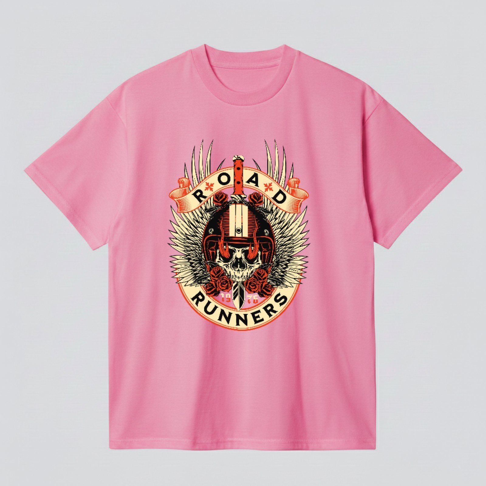 Camiseta Básica Road Runners Motorcycle Vintage Unissex Rosa